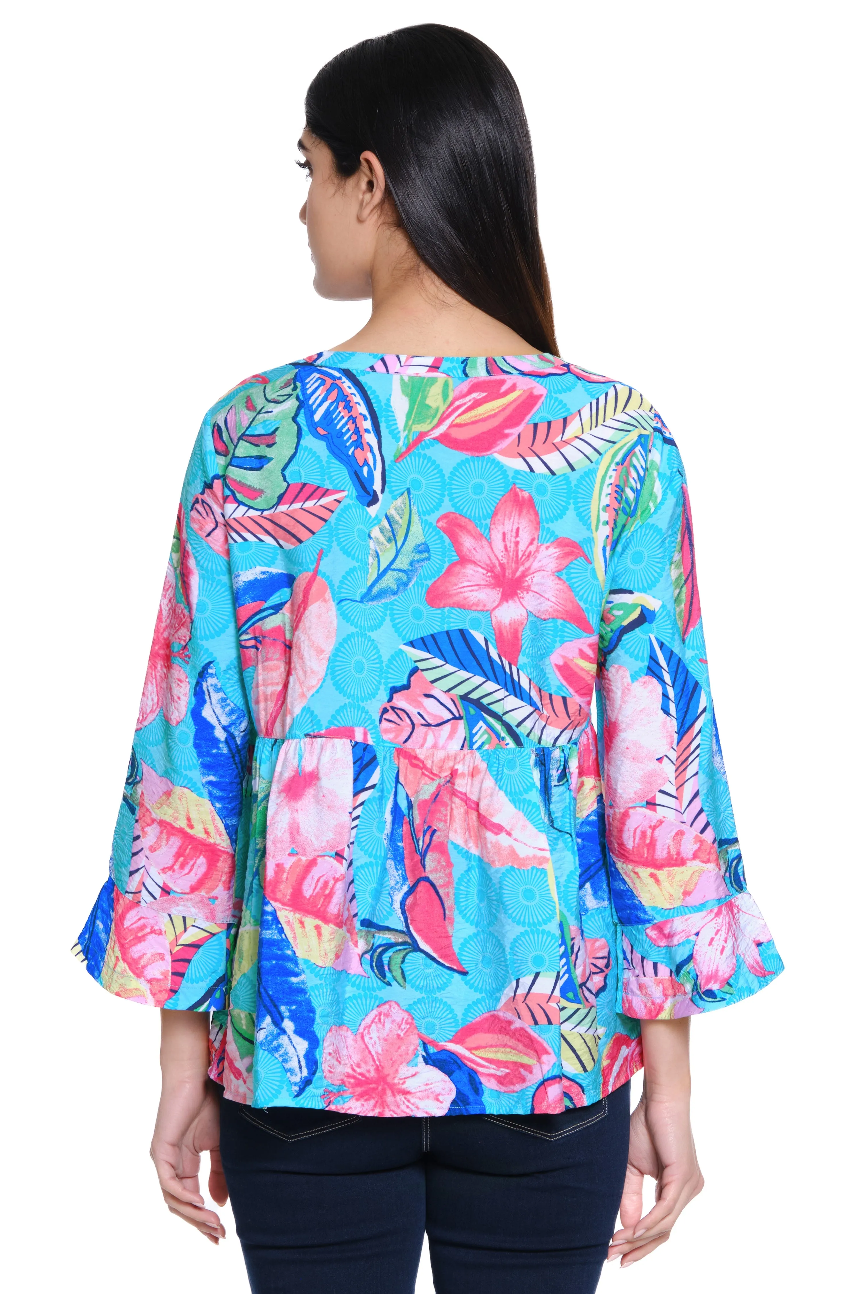Print Flounce Sleeve Top - Petite - Leaf Multi sold by Ail Miles Clothing product image thumbnail 2