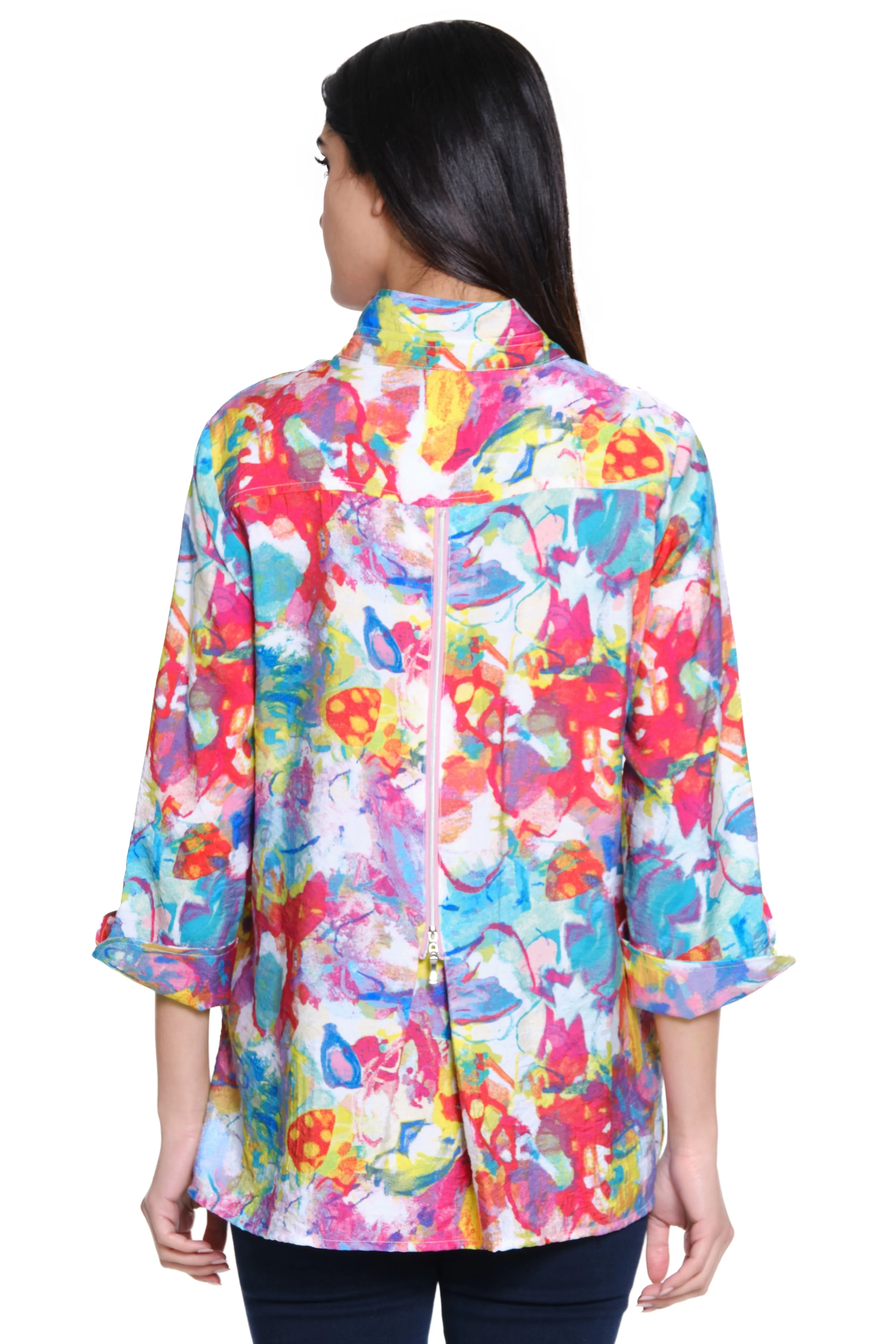 Woven Zipper Detail Blouse - Pink Print sold by Ail Miles Clothing product image thumbnail 2