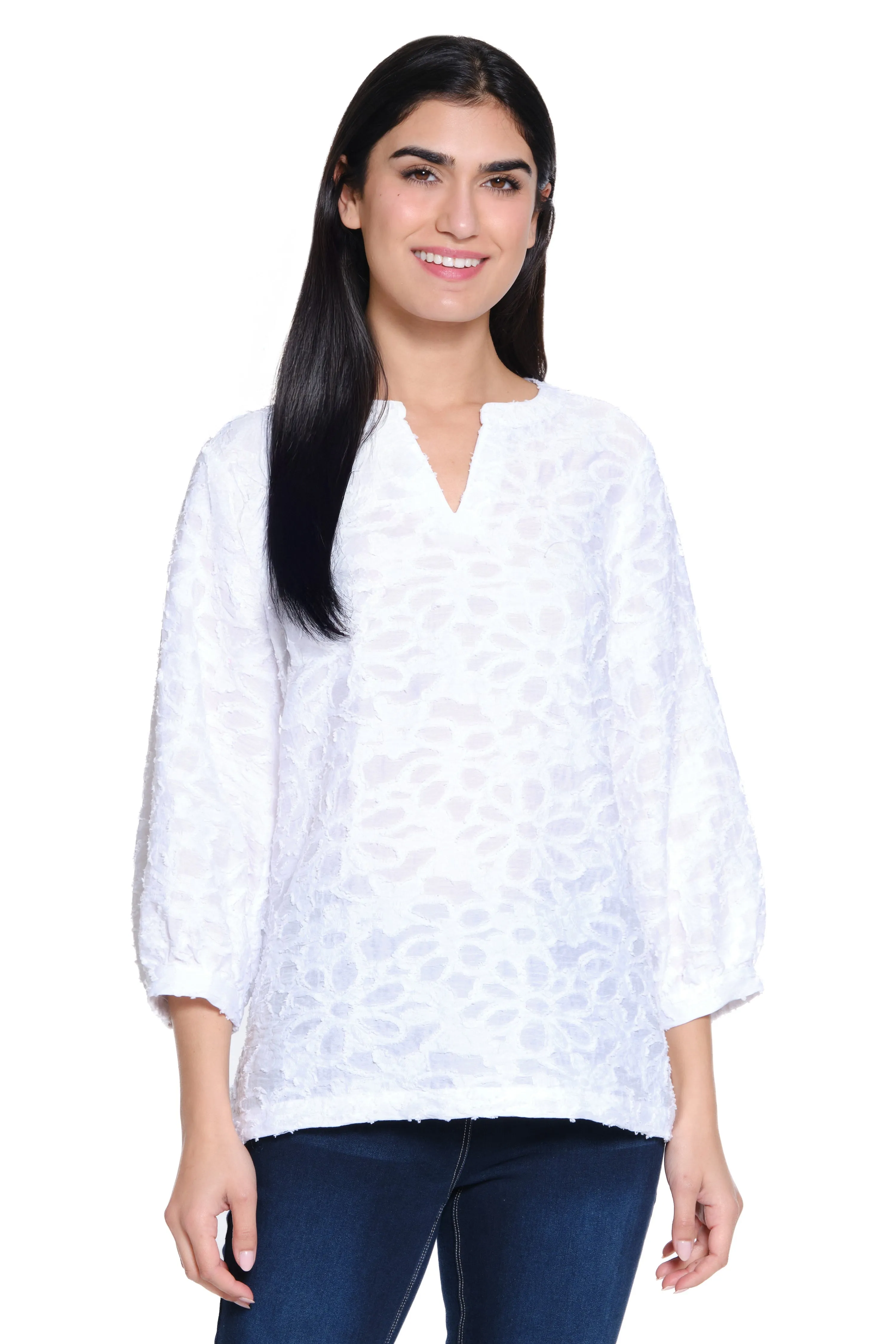 Woven Jacquard Tunic - White sold by Ail Miles Clothing