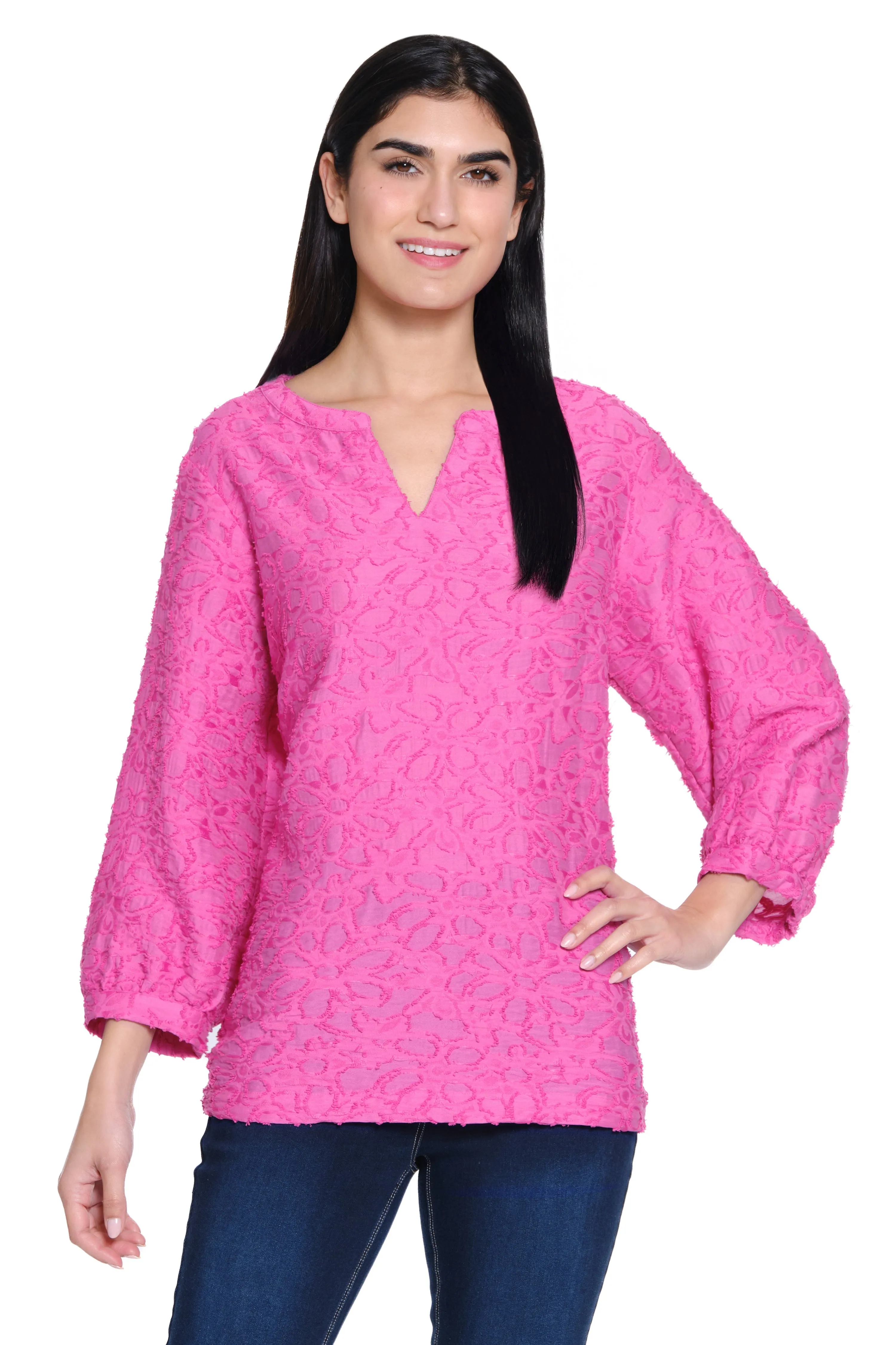 Woven Jacquard Tunic - Bright Pink sold by Ail Miles Clothing