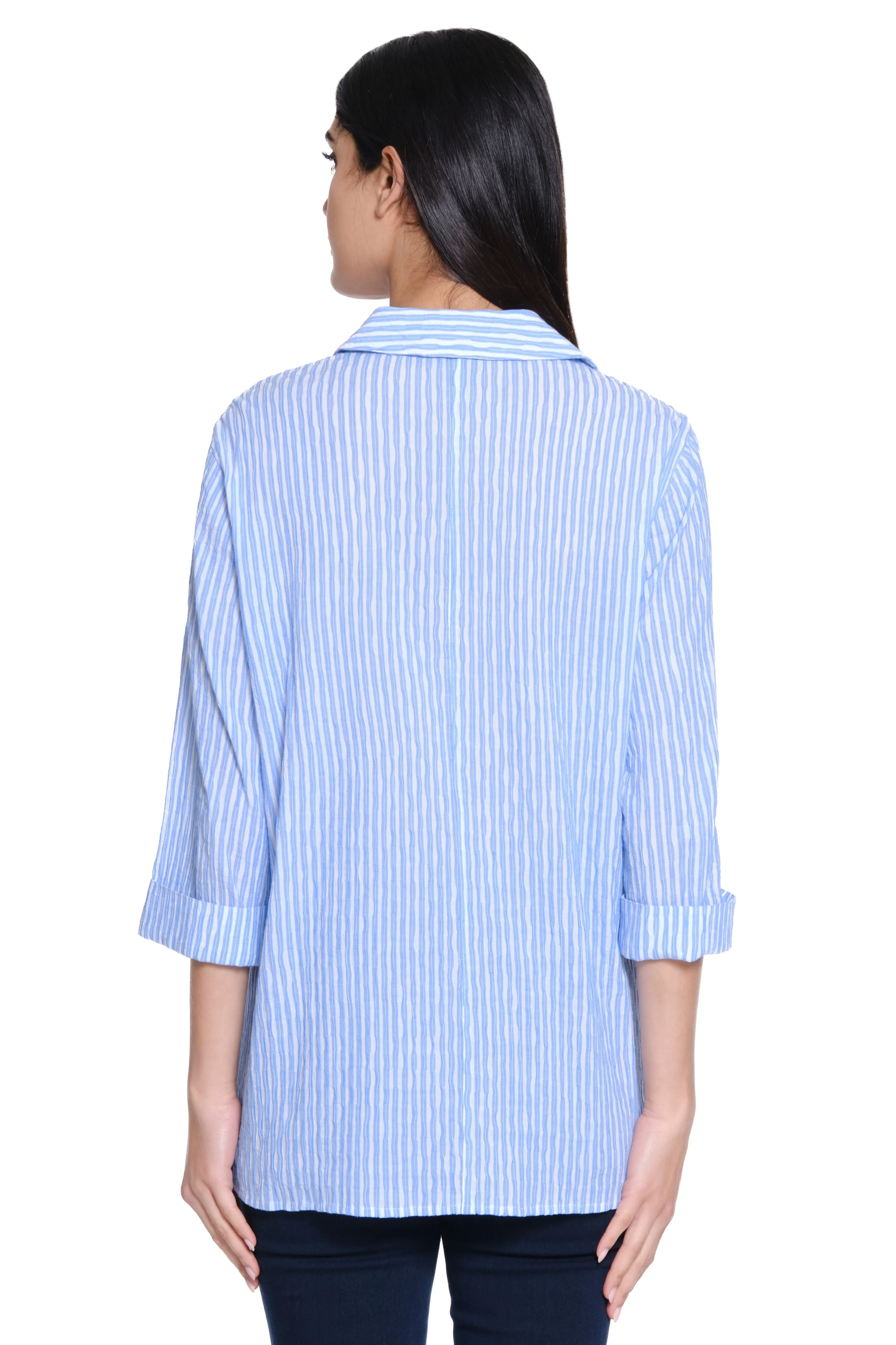 Woven Button Front Blouse - White/Blue sold by Ail Miles Clothing product image thumbnail 2