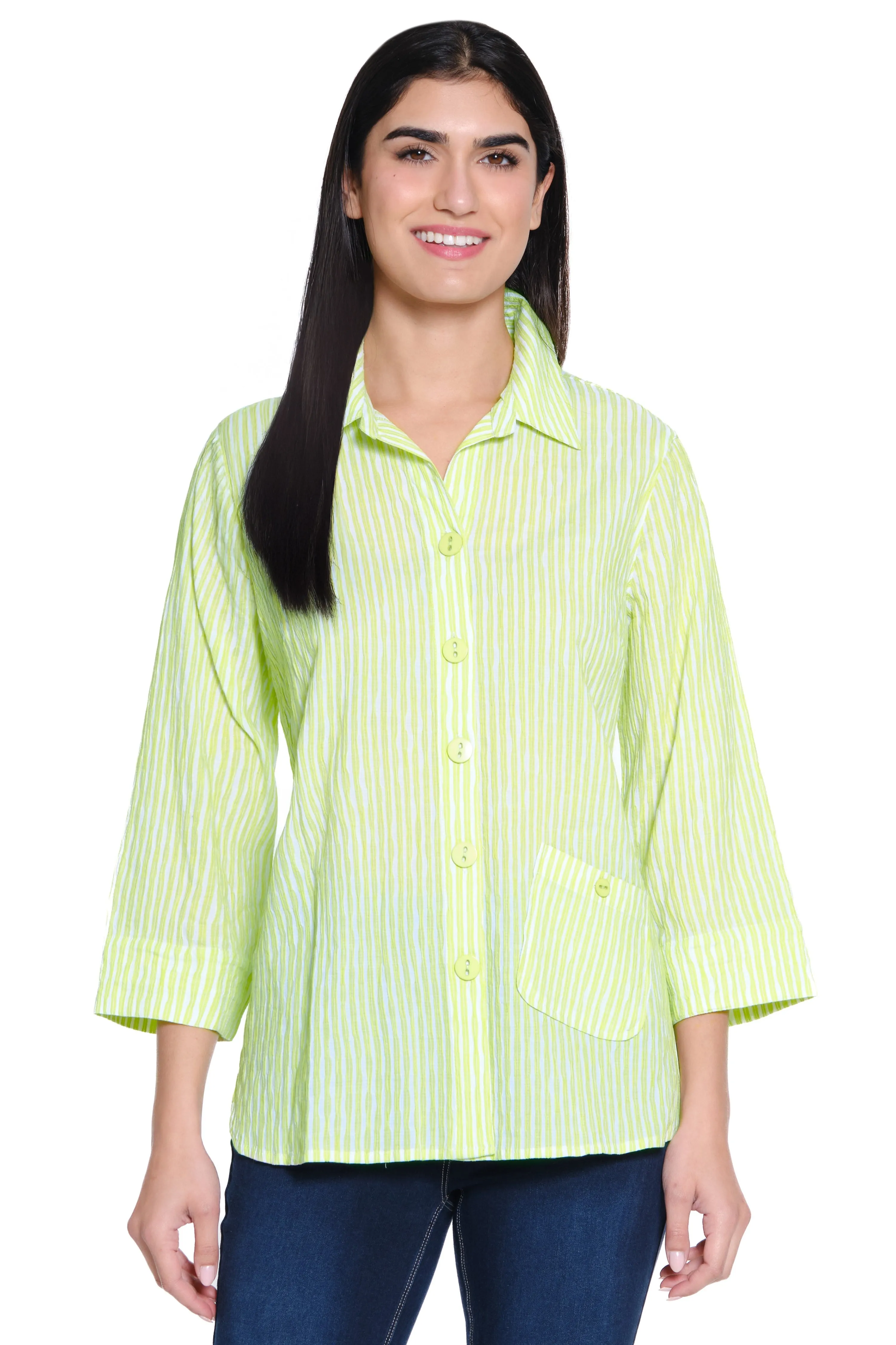 Woven Button Front Blouse - Soft Lime sold by Ail Miles Clothing