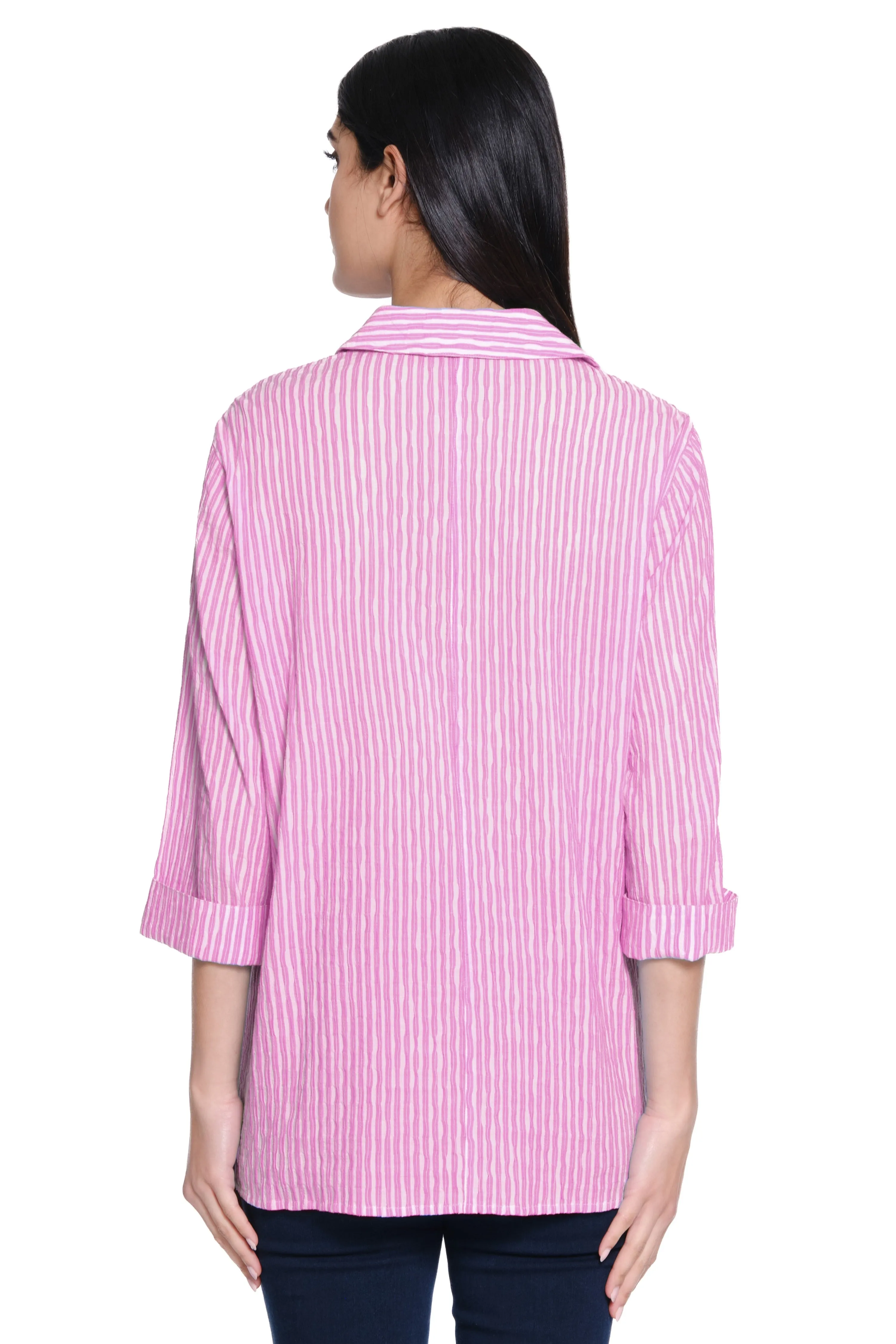 Woven Button Front Blouse - Fuchsia sold by Ail Miles Clothing product image thumbnail 2