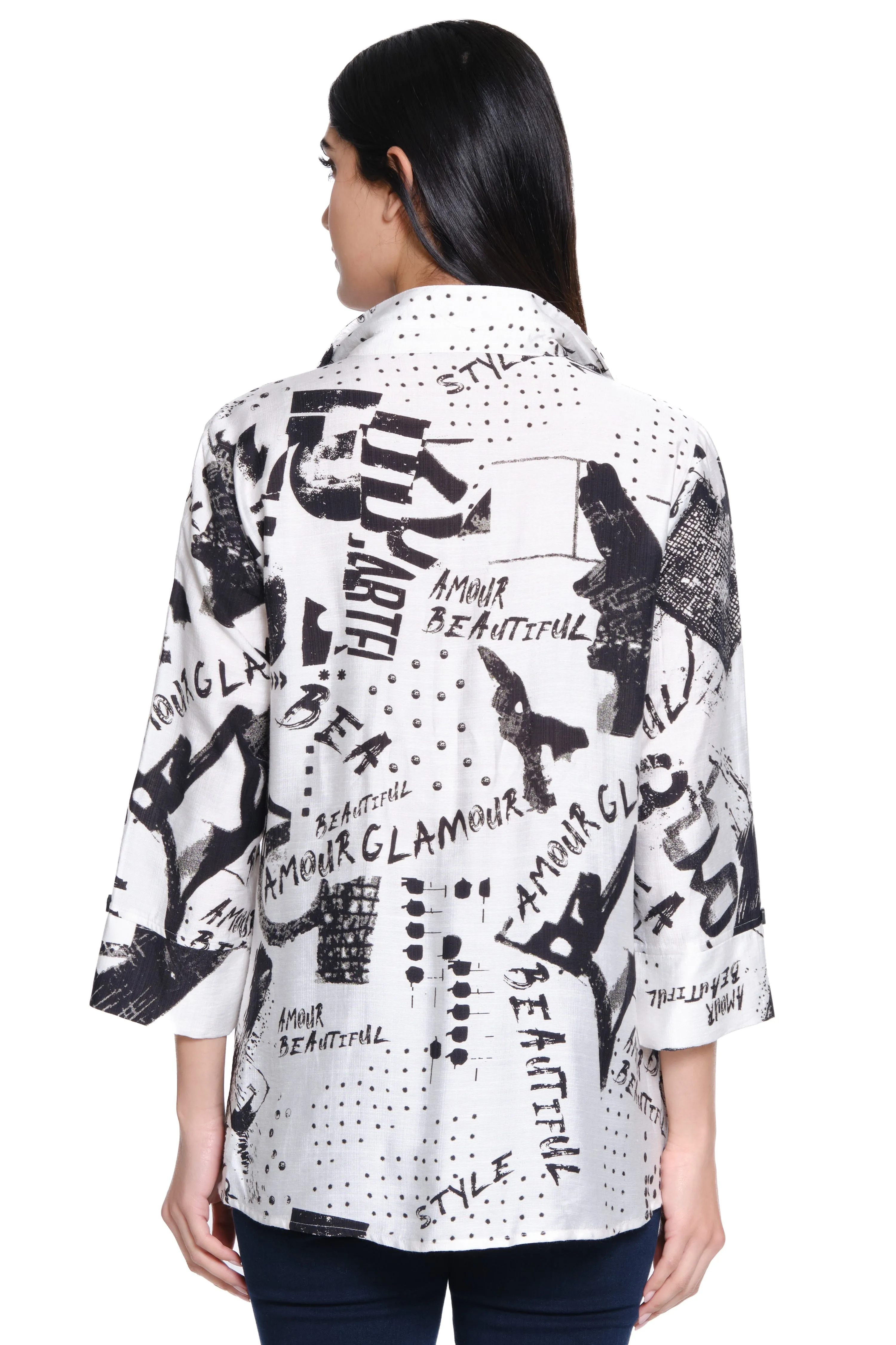 Woven Button Front Blouse - Black/White Print sold by Ail Miles Clothing product image thumbnail 2