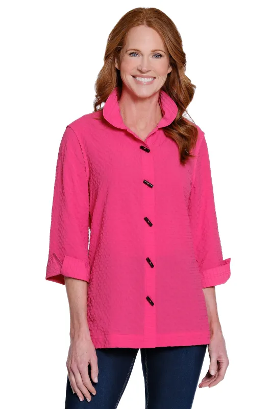 Button Front Wire Collar Top - Plus - Watermelon sold by Ail Miles Clothing