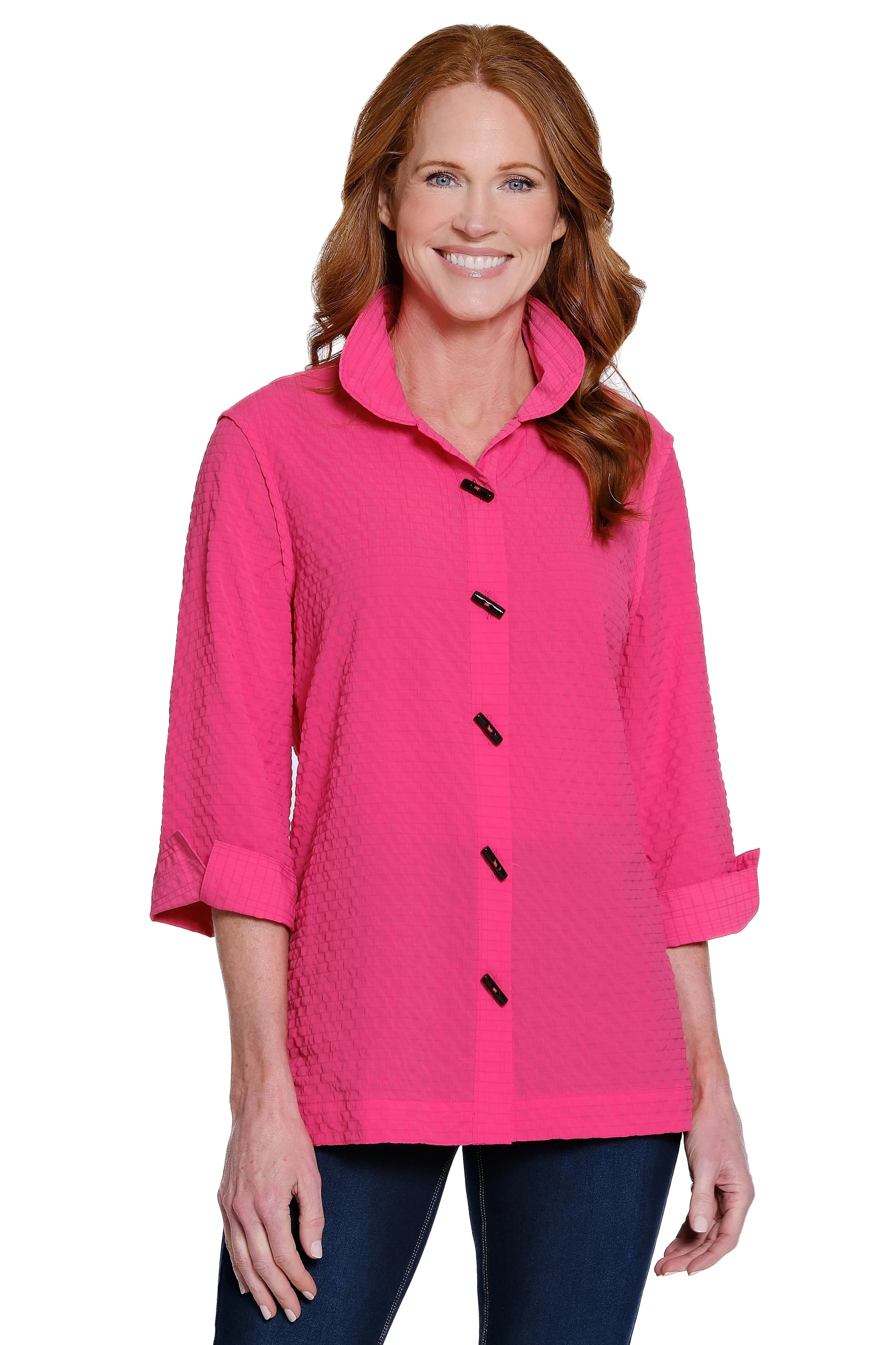 Button Front Wire Collar Top - Plus - Watermelon sold by Ail Miles Clothing