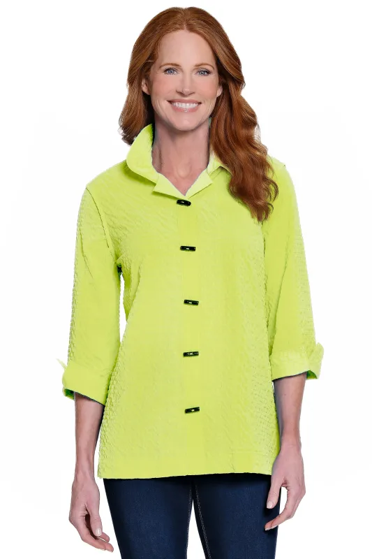 Button Front Wire Collar Top - Plus - Soft Lime sold by Ail Miles Clothing