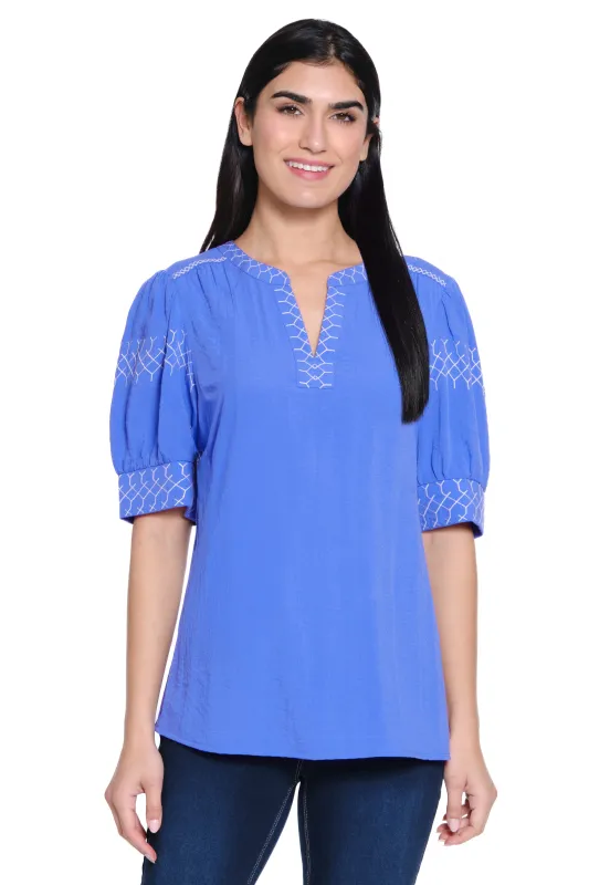 Embroidered V-Neck Top - Plus - Clear Blue sold by Ail Miles Clothing