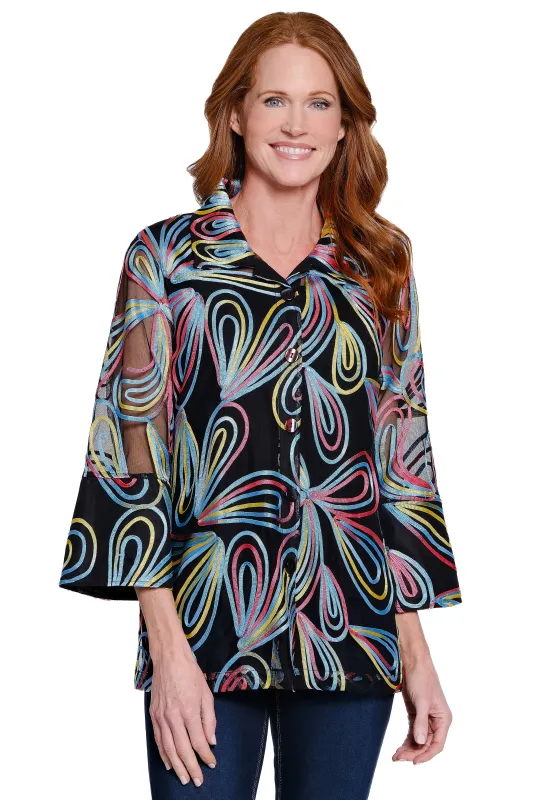 Print Woven Button Front Jacket - Plus - Abstract Multi sold by Ail Miles Clothing