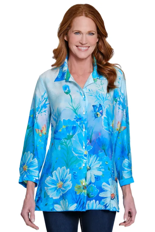 Print Woven Button-Up Top - Cornflower sold by Ail Miles Clothing