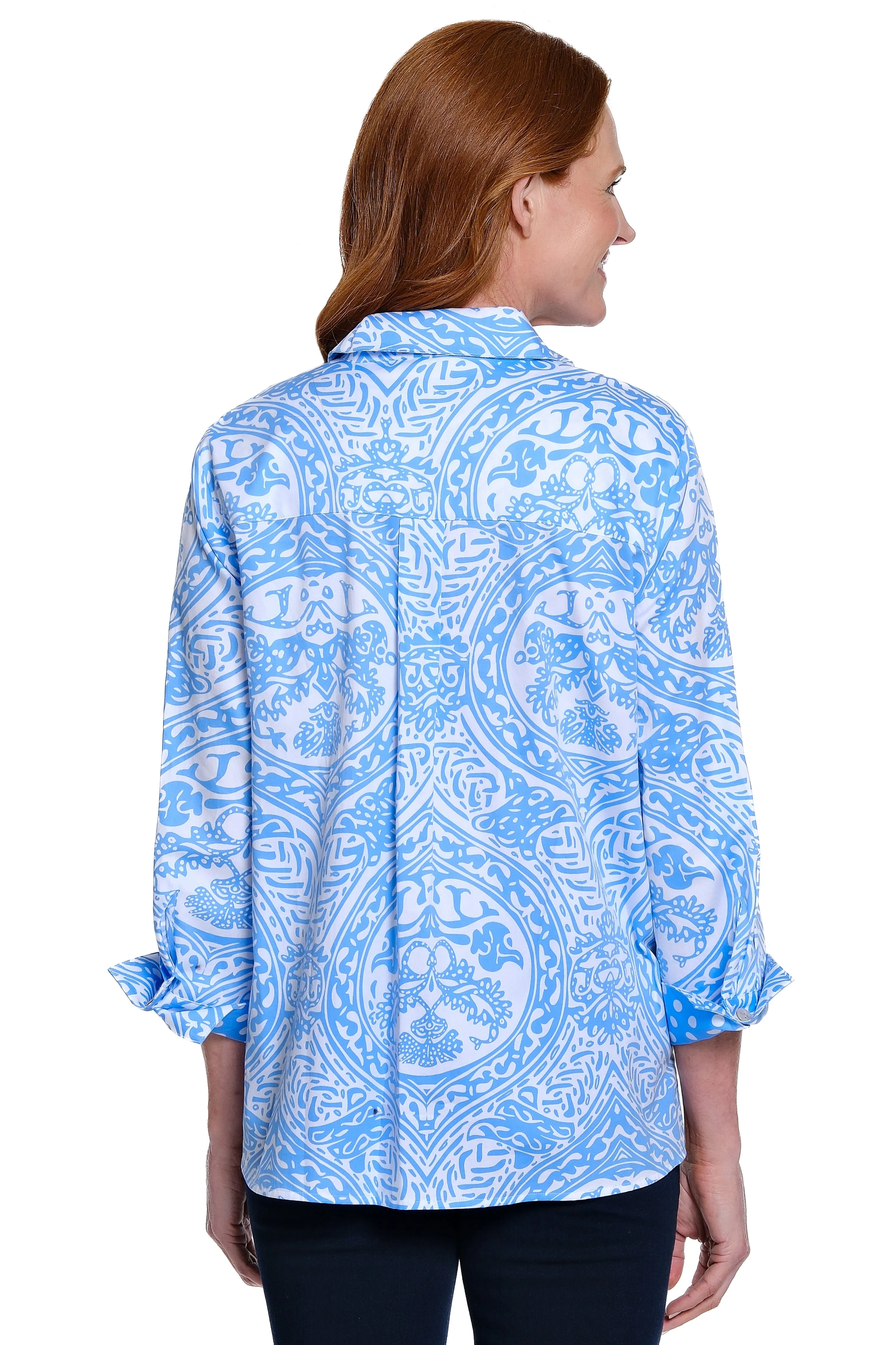 Print Cotton Button Front Blouse - Blue/White sold by Ail Miles Clothing product image thumbnail 2