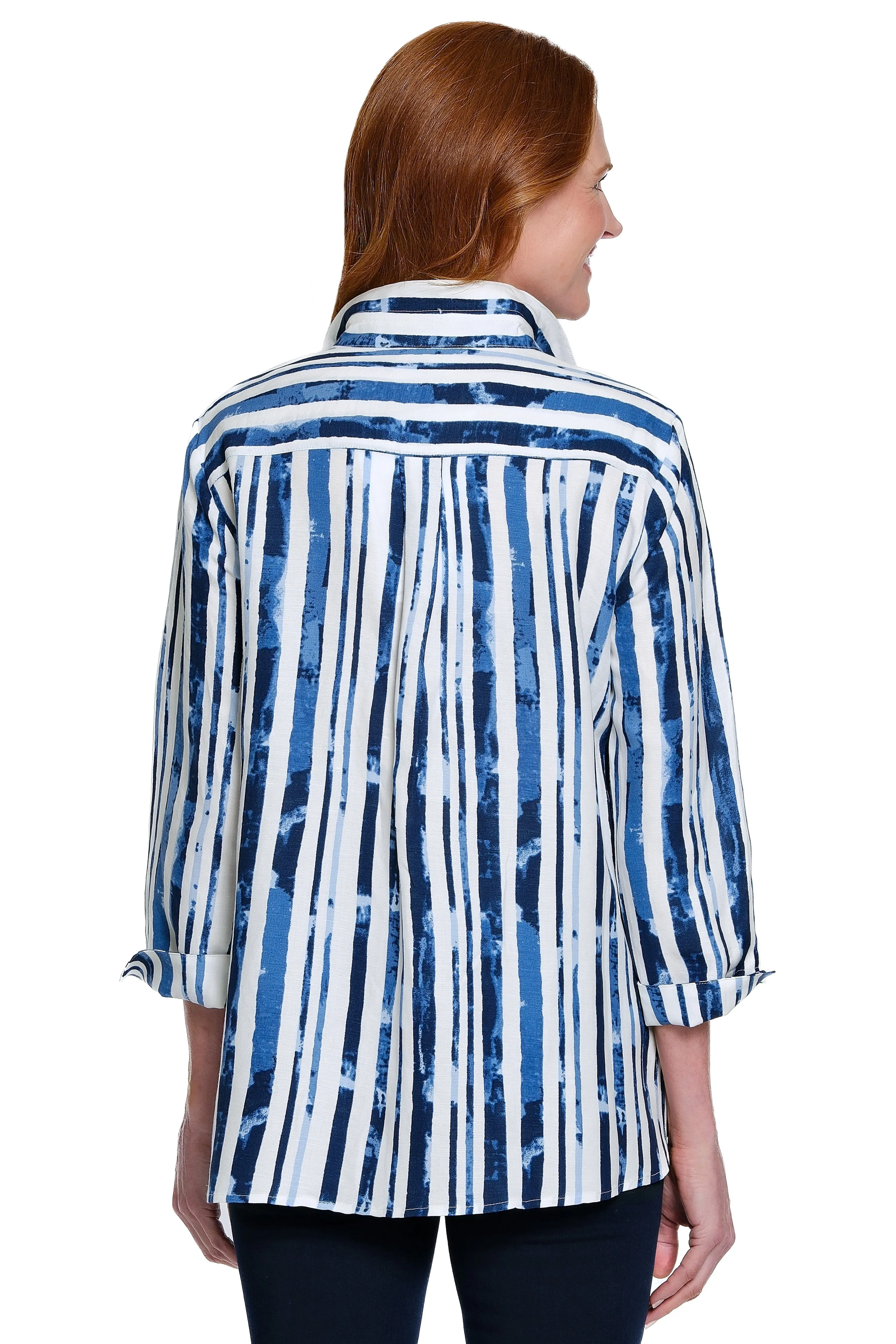 Linen Blend Striped Blouse - Navy/White sold by Ail Miles Clothing product image thumbnail 2