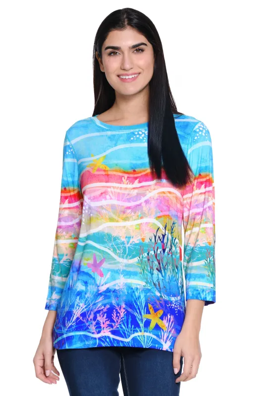 Print Knit Popover Tunic - Petite - Abstract Multi sold by Ail Miles Clothing