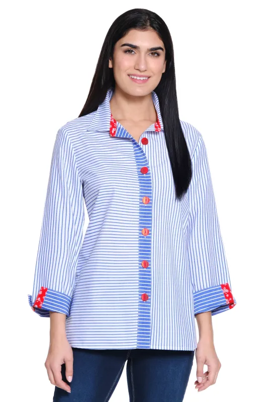 Striped Button-Front Tunic - Plus - Blue Stripe sold by Ail Miles Clothing