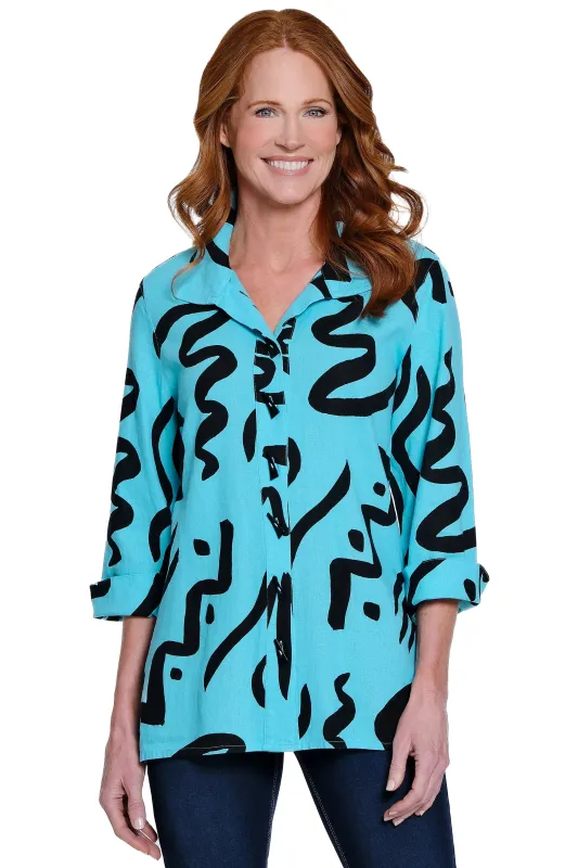 Printed Woven Button-Front Tunic - Blue sold by Ail Miles Clothing
