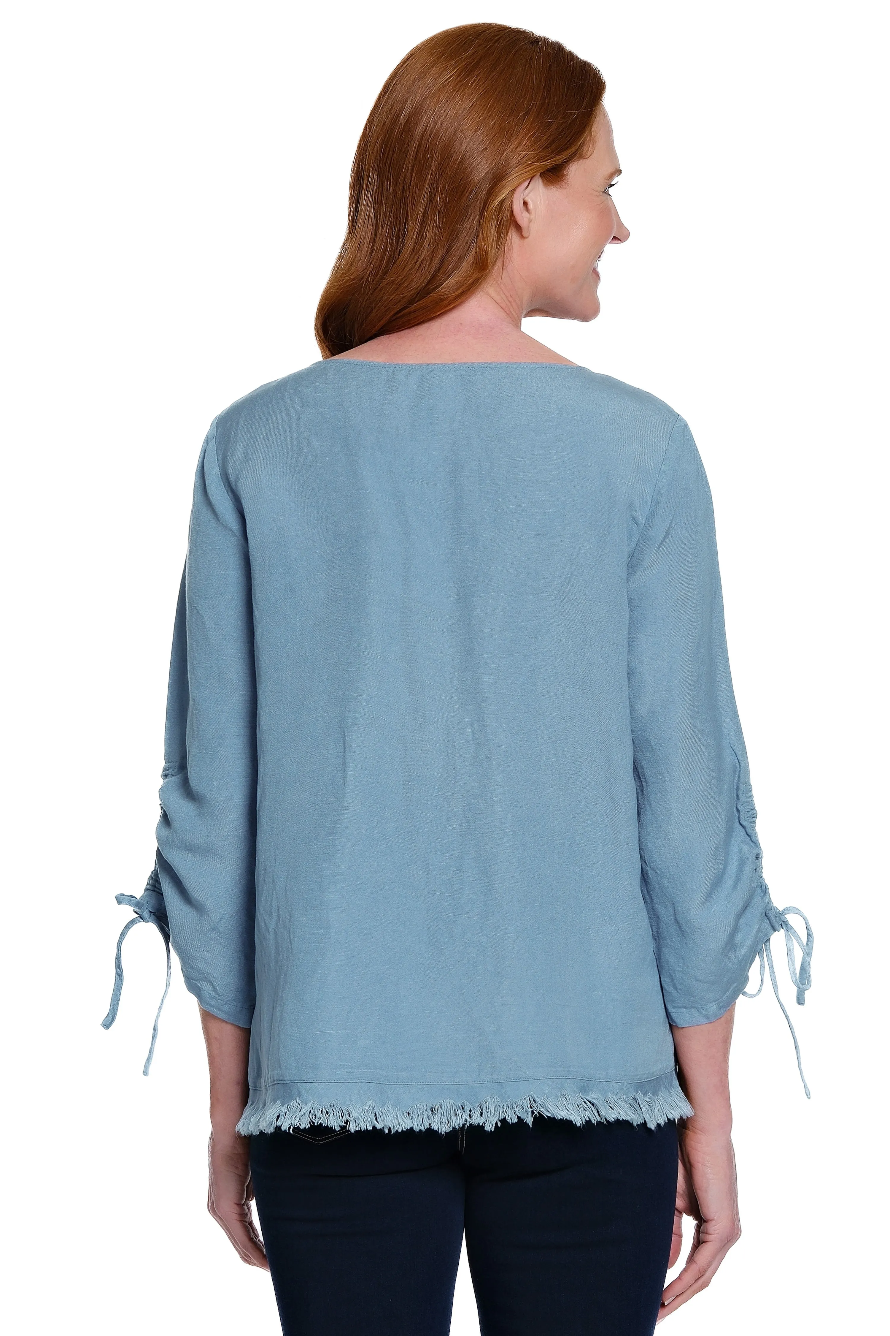 Linen Blend Tunic with Fringe Trim - Chambray sold by Ail Miles Clothing product image thumbnail 2