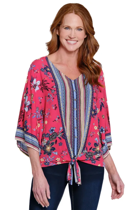 Pop-Over Tie-Front Tunic - Red sold by Ail Miles Clothing