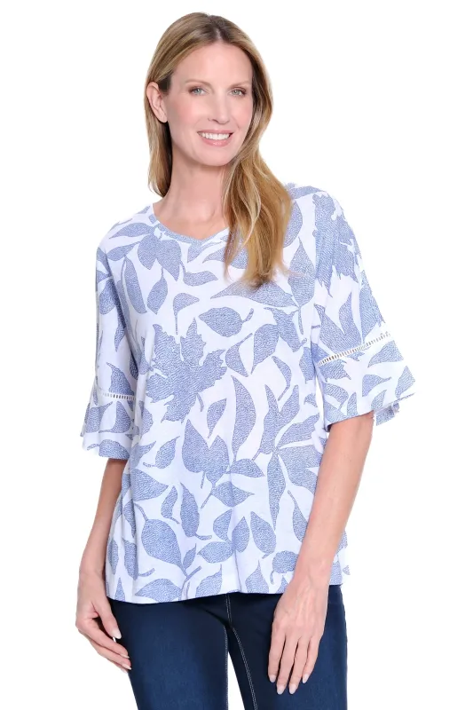 Linen Tunic with Lace Inset Sleeves - Navy Floral sold by Ail Miles Clothing