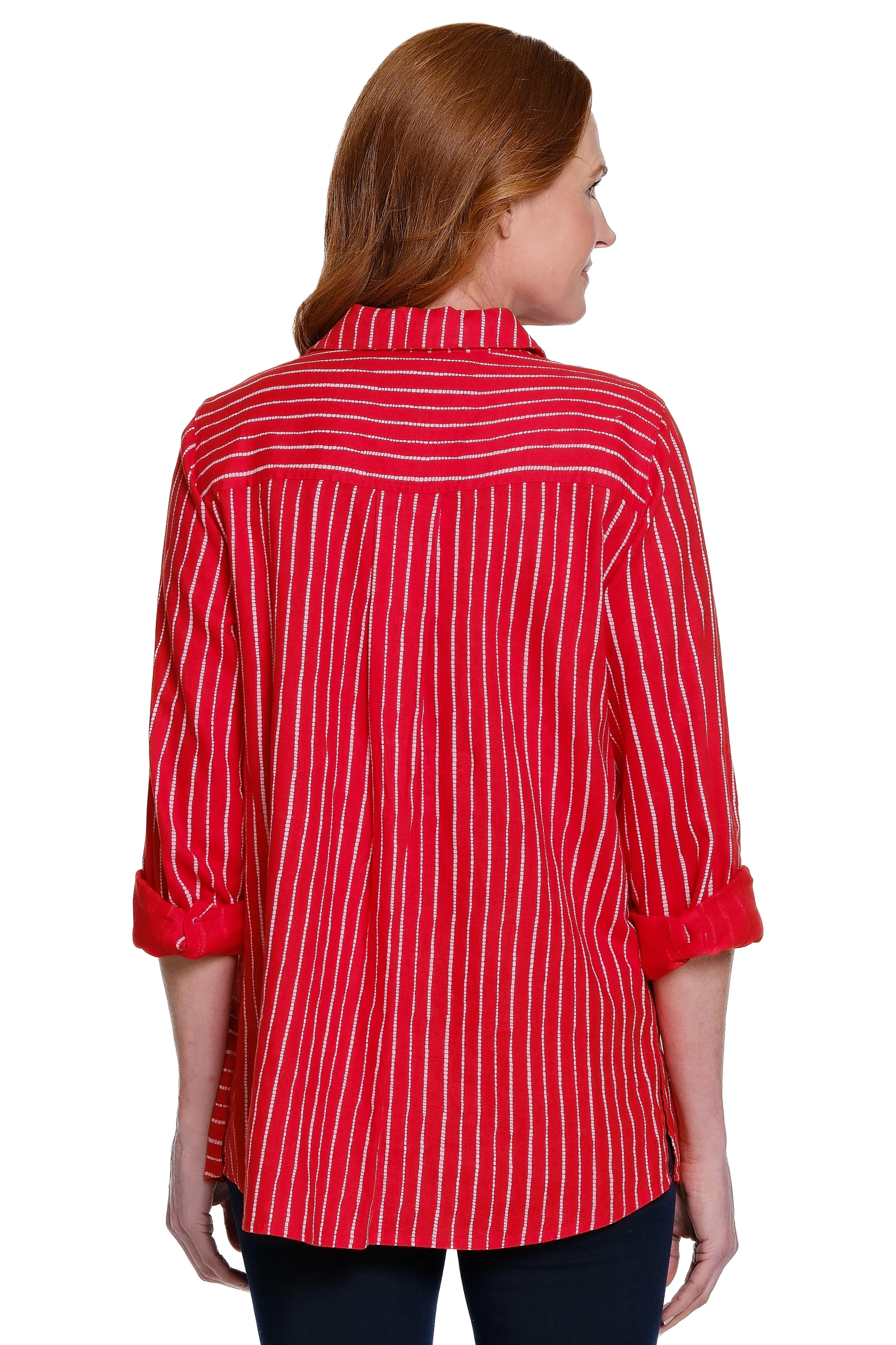 Printed Linen Blend Button-Front Tunic - Red sold by Ail Miles Clothing product image thumbnail 2