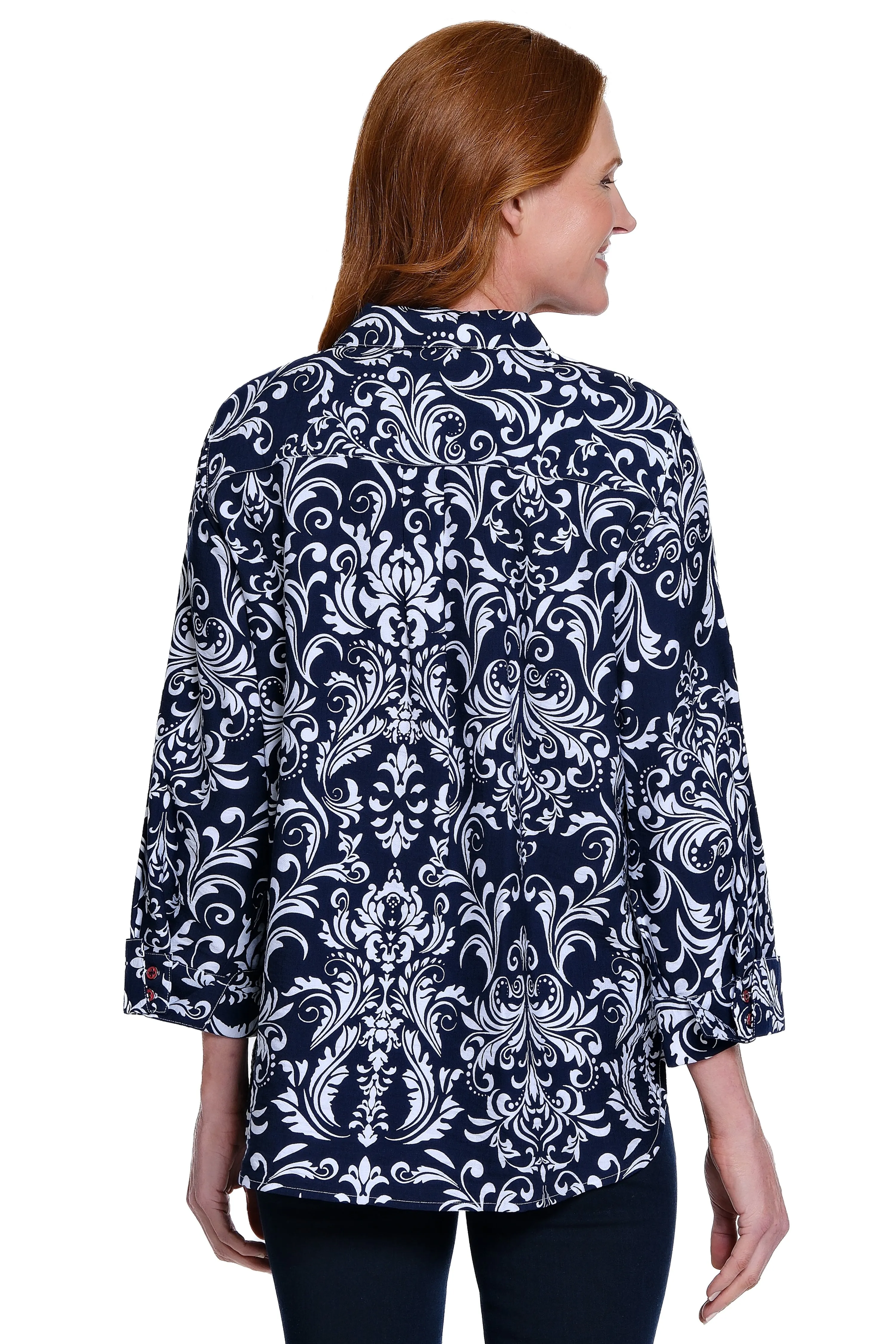 Print Cotton Button-Front Tunic - Navy Print sold by Ail Miles Clothing product image thumbnail 2