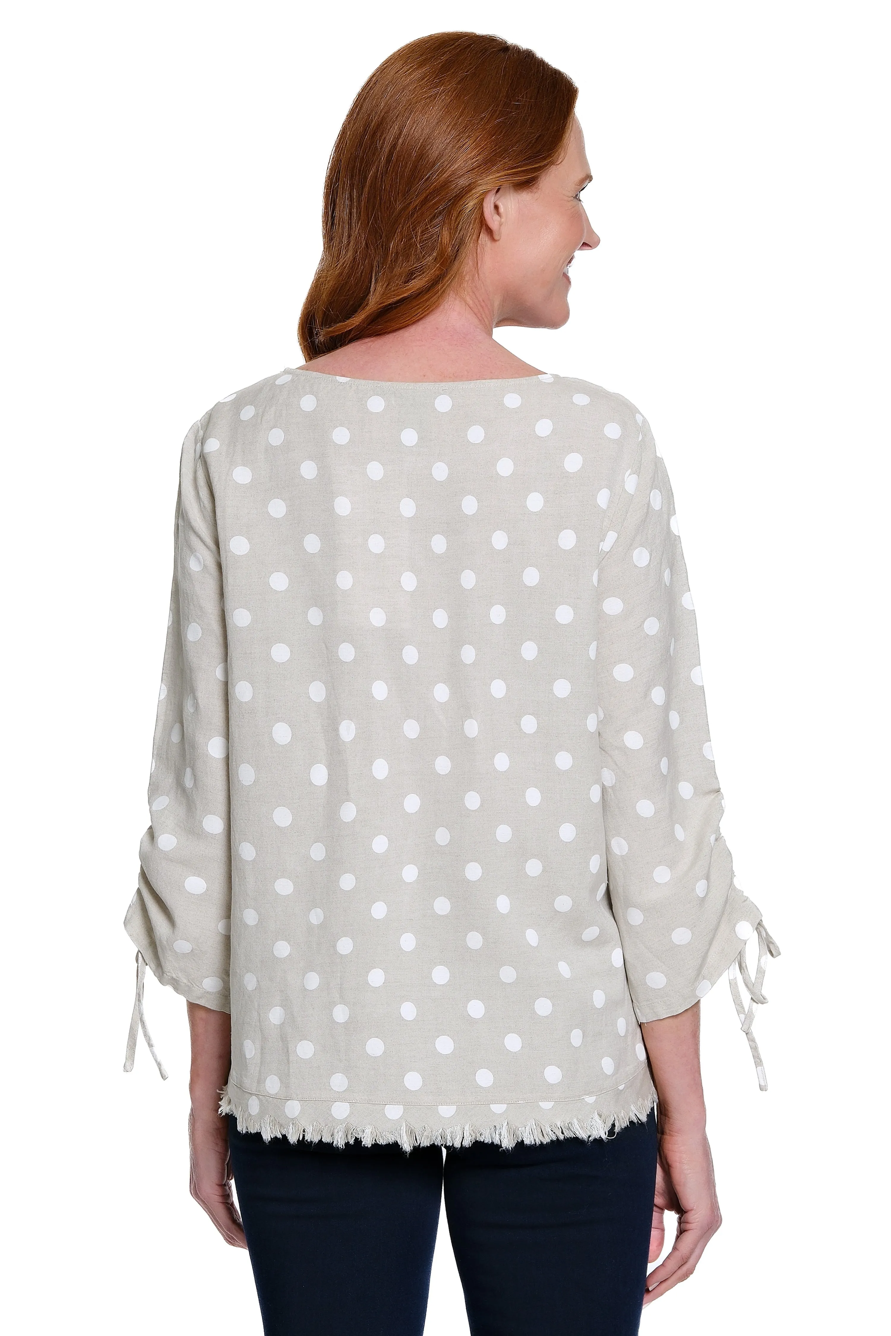 Linen Blend Tunic with Fringe Trim - Petite - Flax sold by Ail Miles Clothing product image thumbnail 2