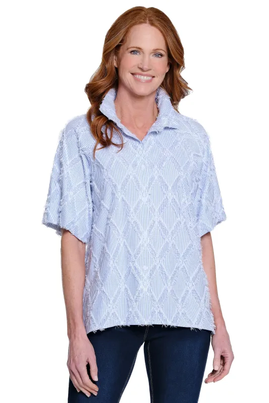 Clipped Jacquard Tunic - Petite - Sky Blue sold by Ail Miles Clothing
