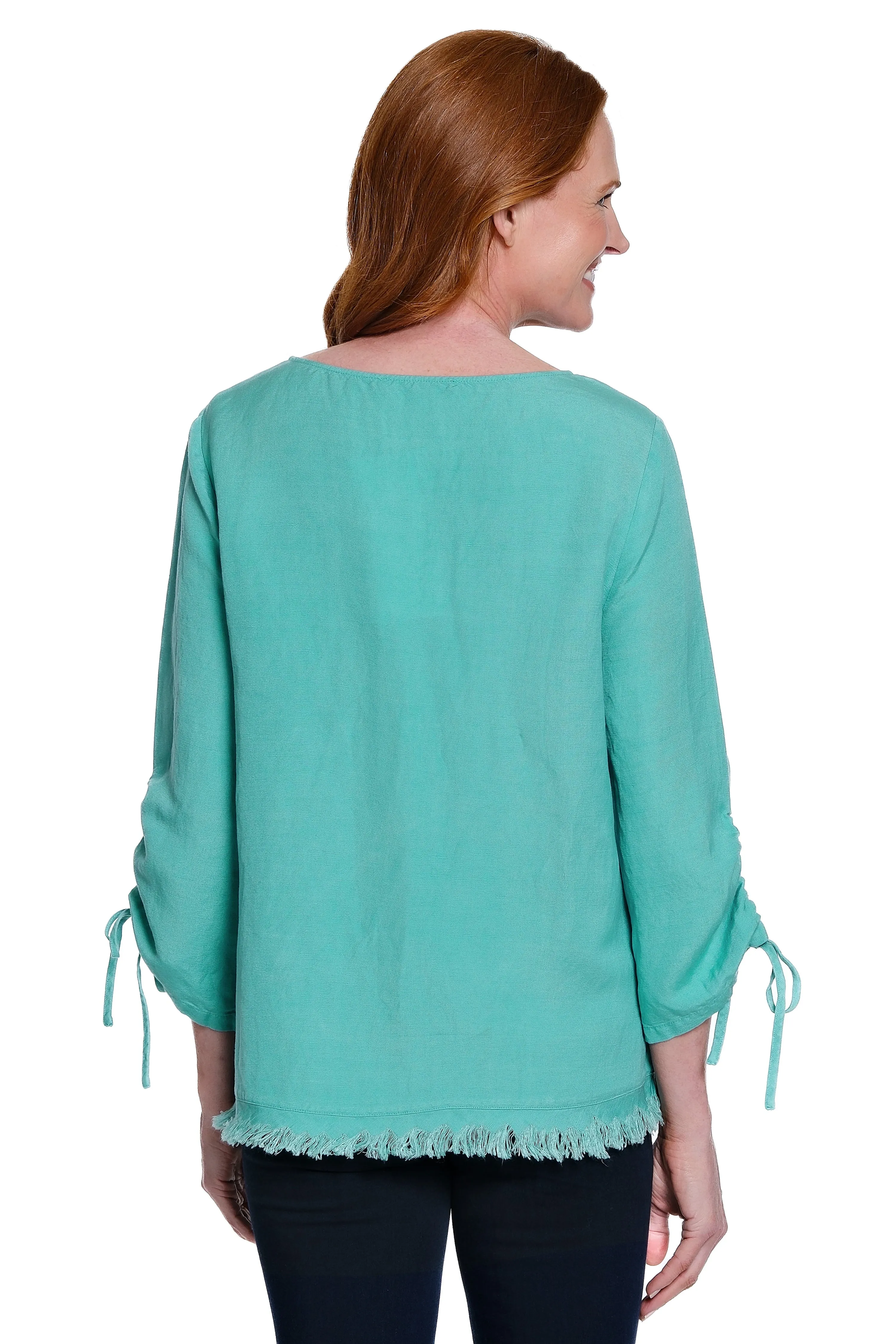 Linen Blend Tunic with Fringe Trim - Plus - Seafoam sold by Ail Miles Clothing product image thumbnail 2