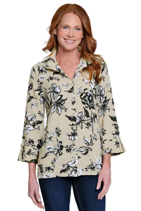 Pucker Woven Wire Collar Tunic - Plus - Khaki sold by Ail Miles Clothing