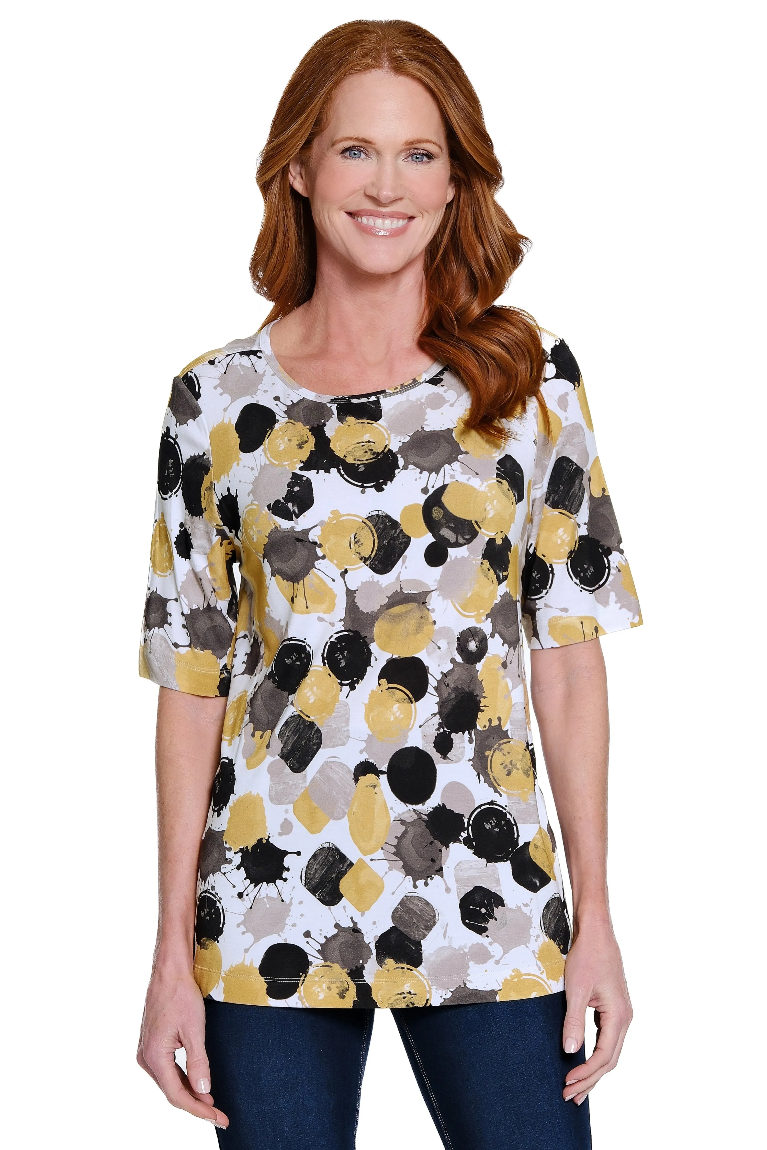 Print Knit Tunic with Cap Sleeves - Plus - Neutral sold by Ail Miles Clothing