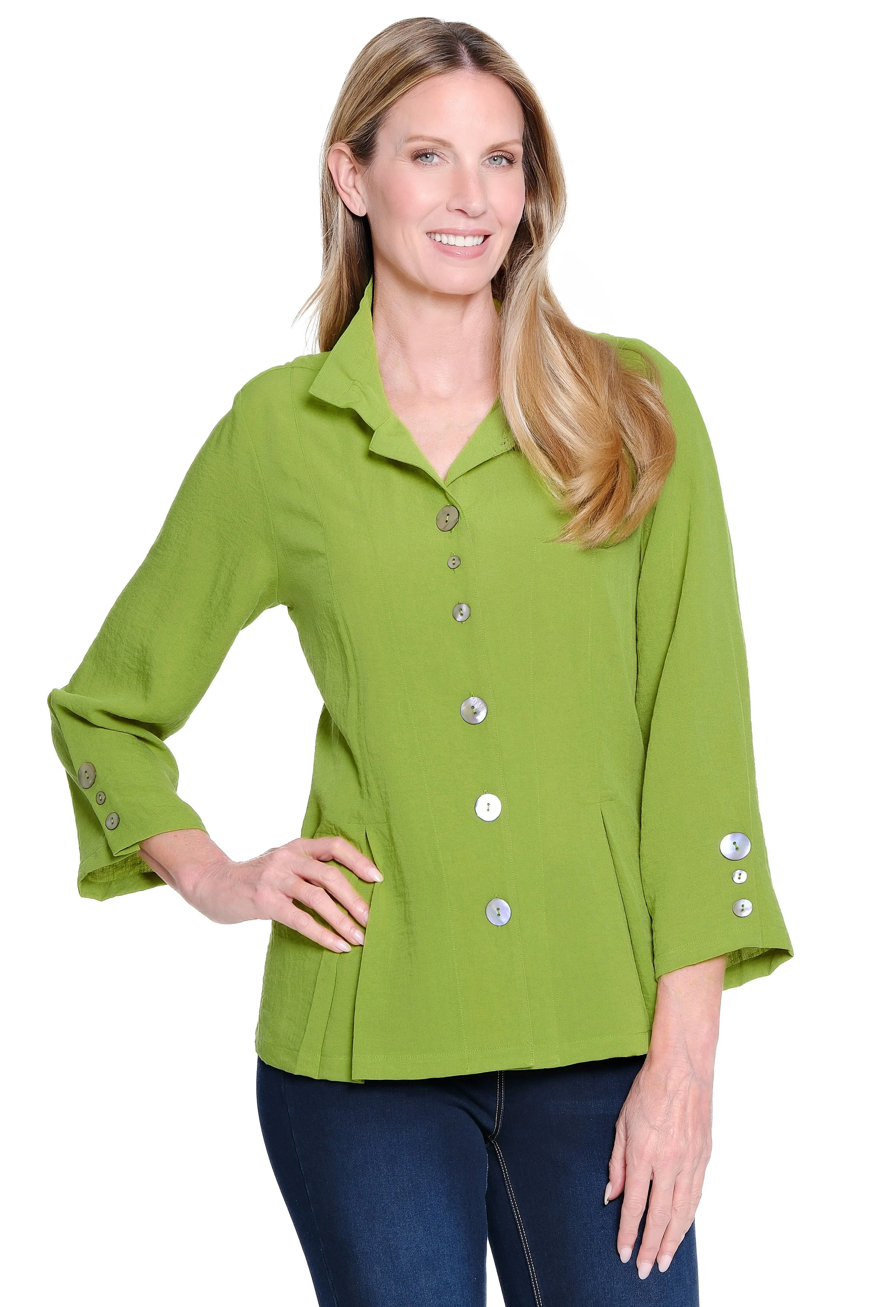 Wire Collar Button-Front Tunic - Olive sold by Ail Miles Clothing