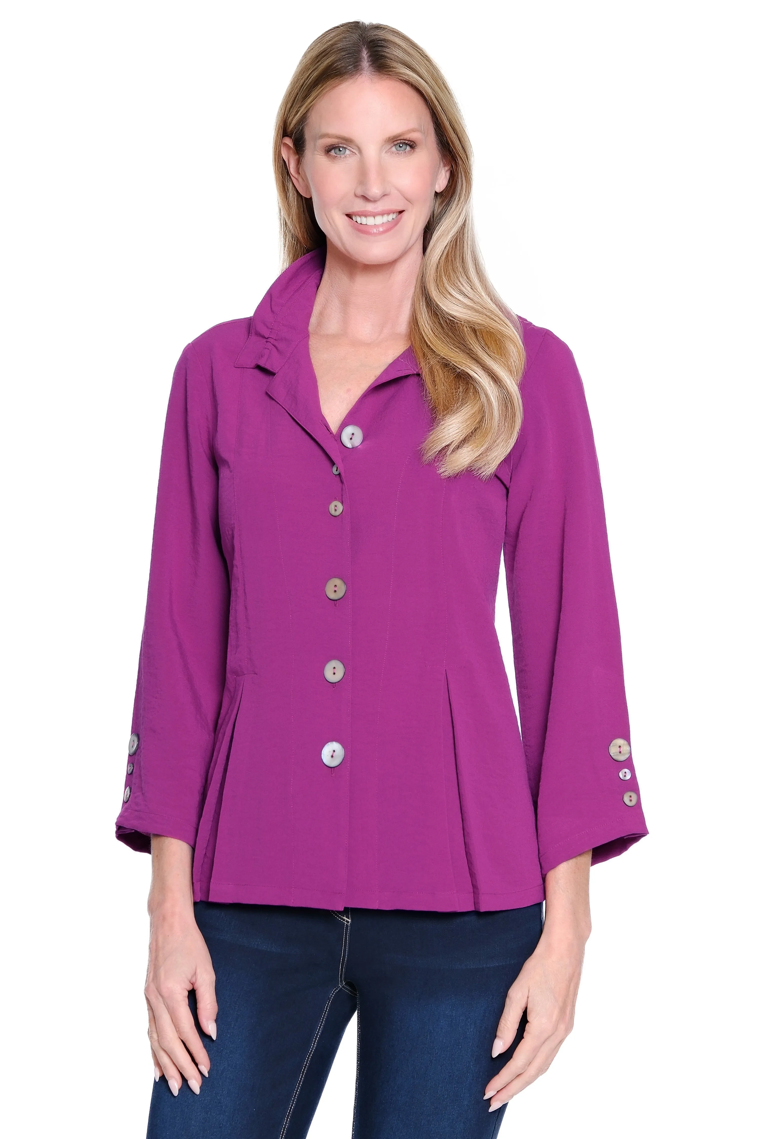 Wire Collar Button-Front Tunic - Magenta sold by Ail Miles Clothing