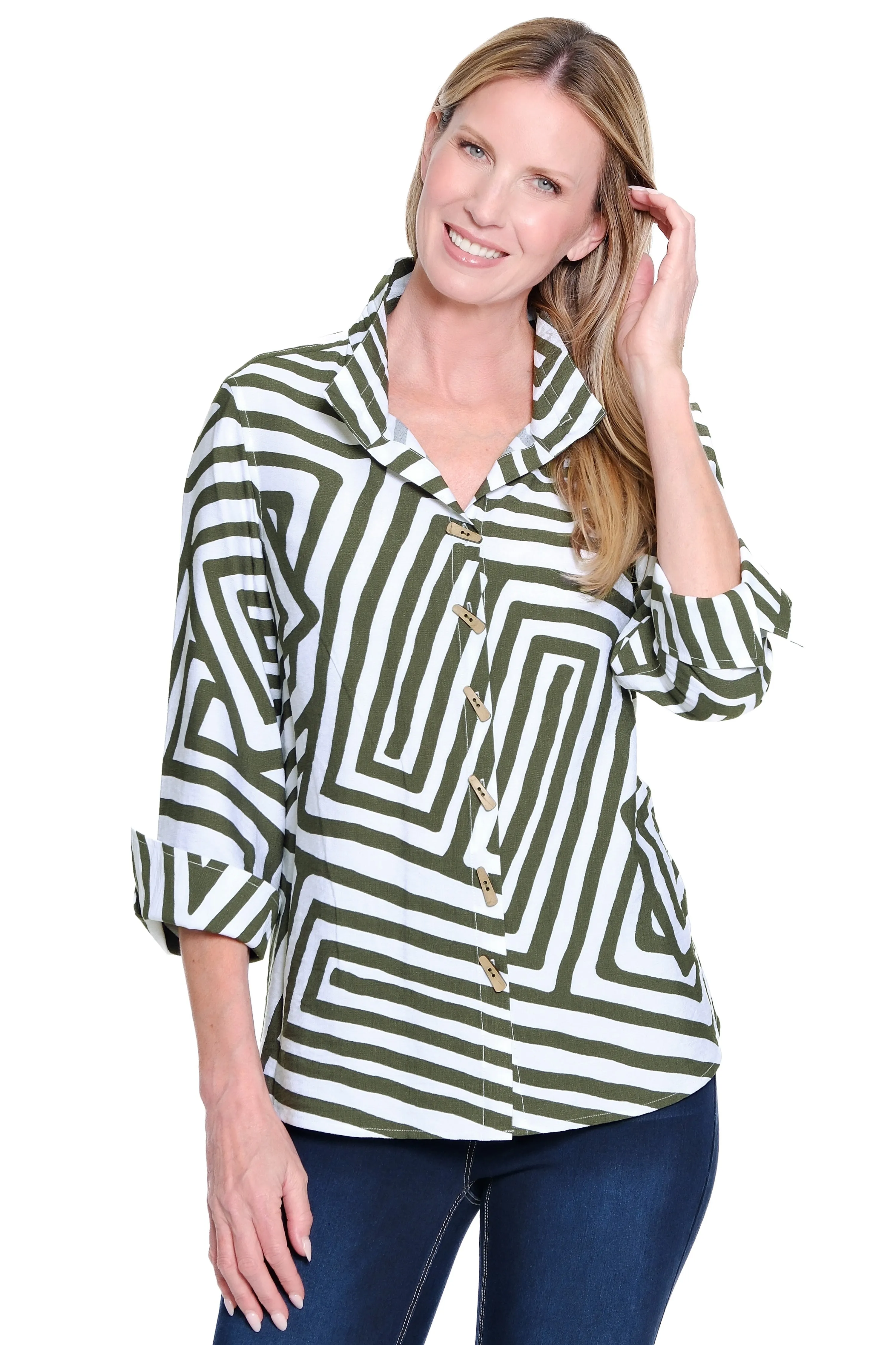 Wire Collar Print Tunic - Olive Green sold by Ail Miles Clothing