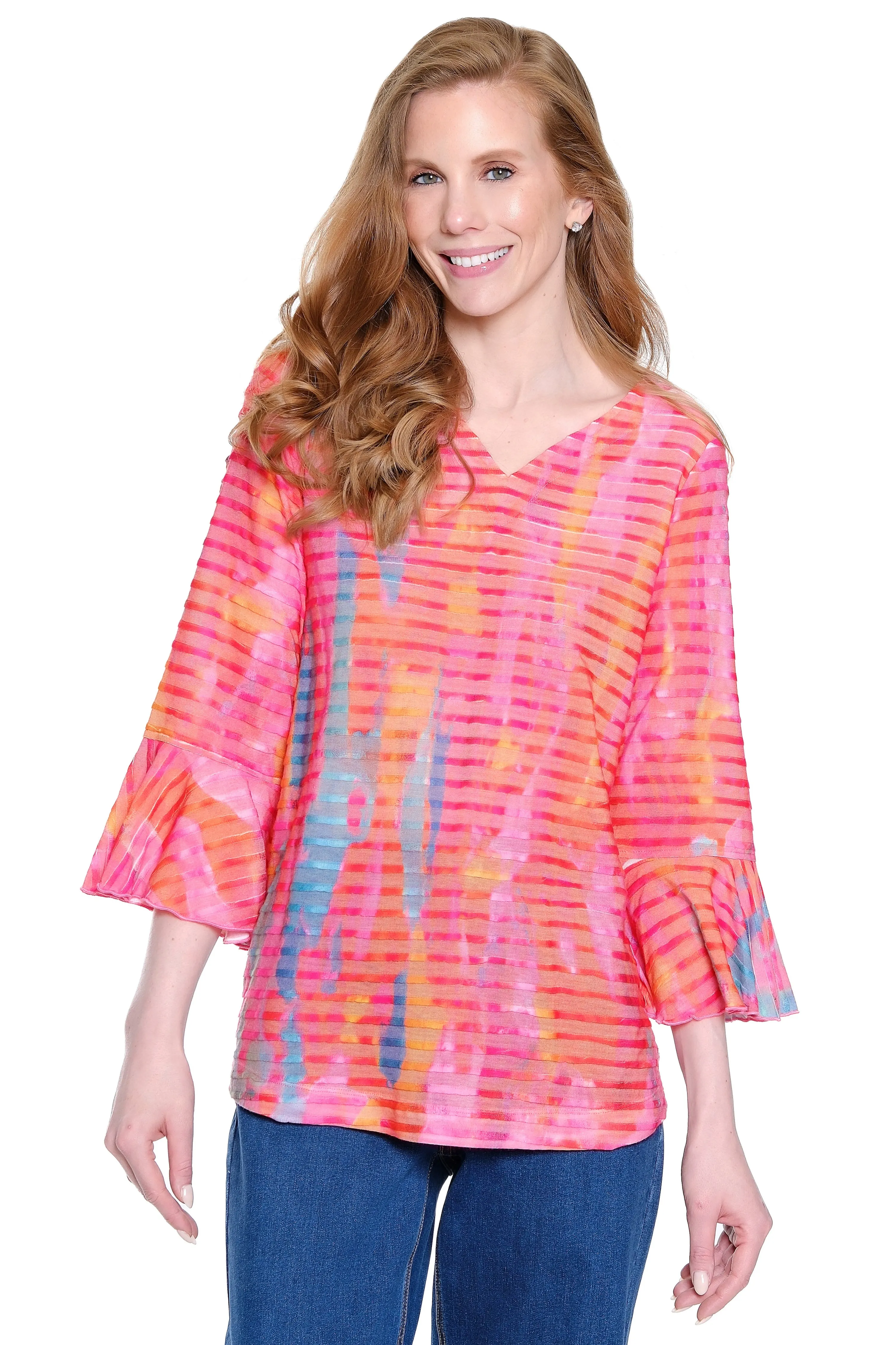 Knit Tunic with Bell Cuff Sleeves - Flamingo sold by Ail Miles Clothing