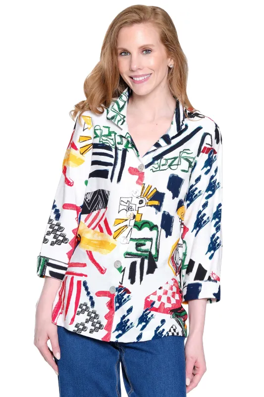 Woven Print Tunic with Wire Collar - Multi sold by Ail Miles Clothing