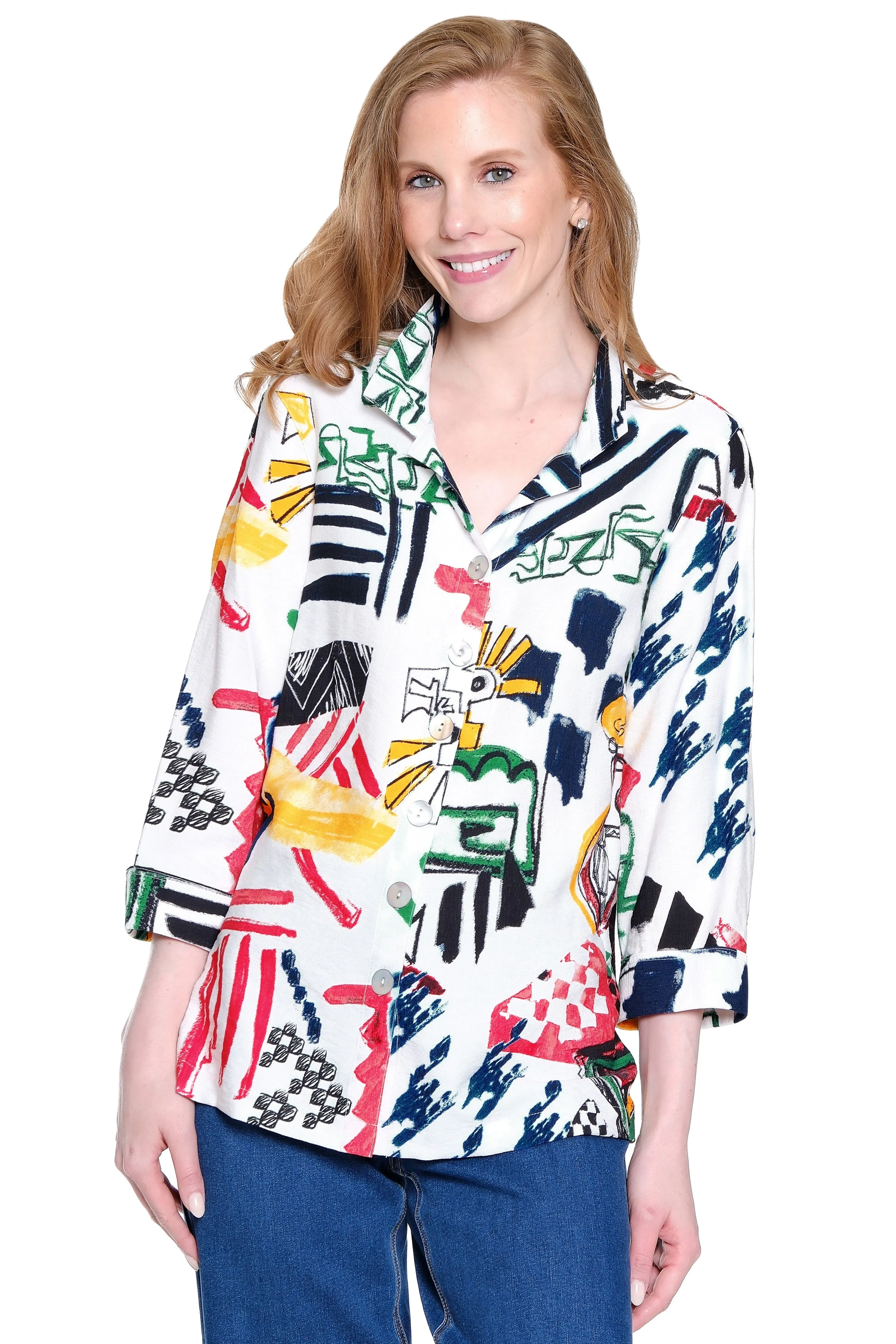 Woven Print Tunic with Wire Collar - Multi sold by Ail Miles Clothing