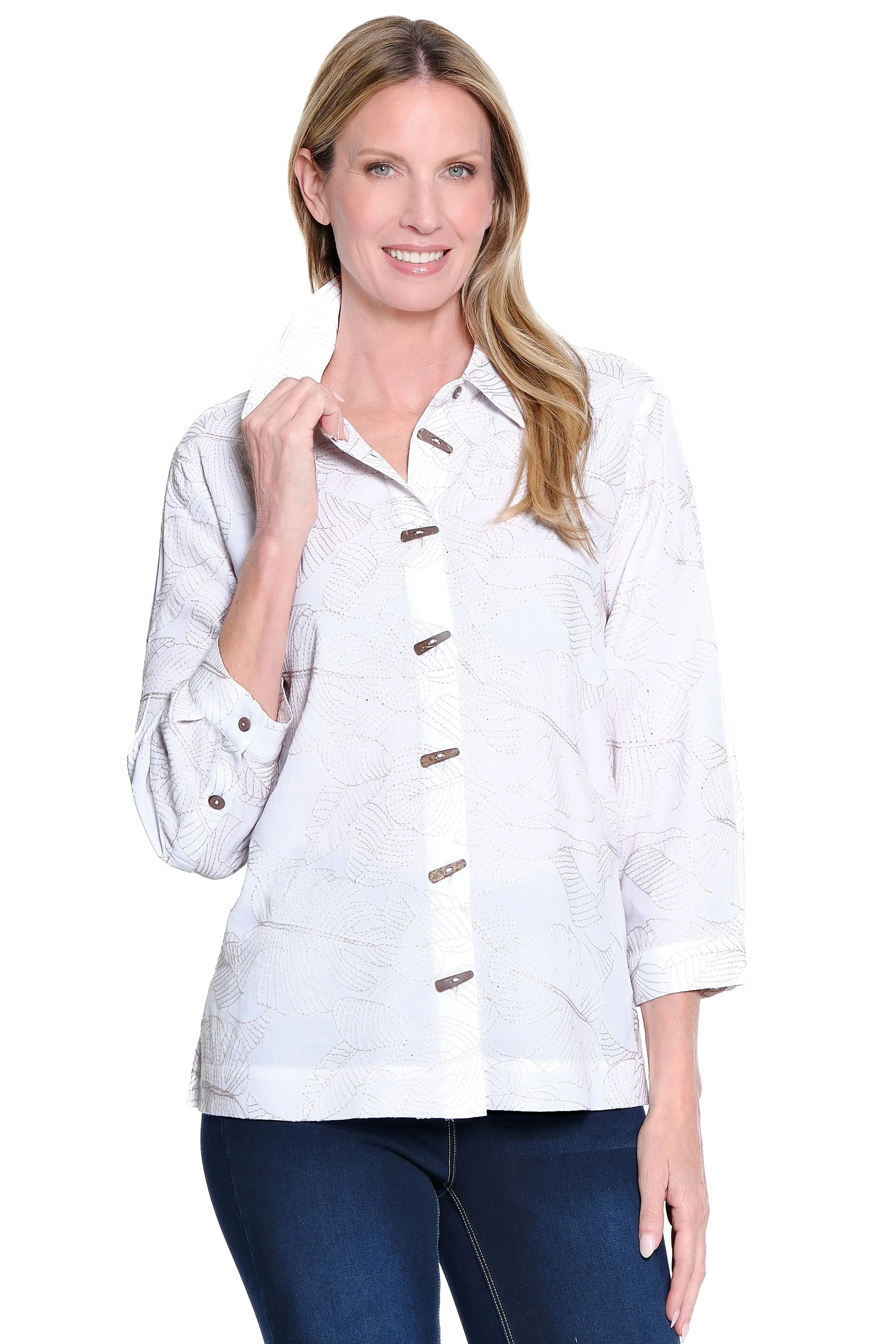 Allover Embroidered Tunic - Petite - White sold by Ail Miles Clothing