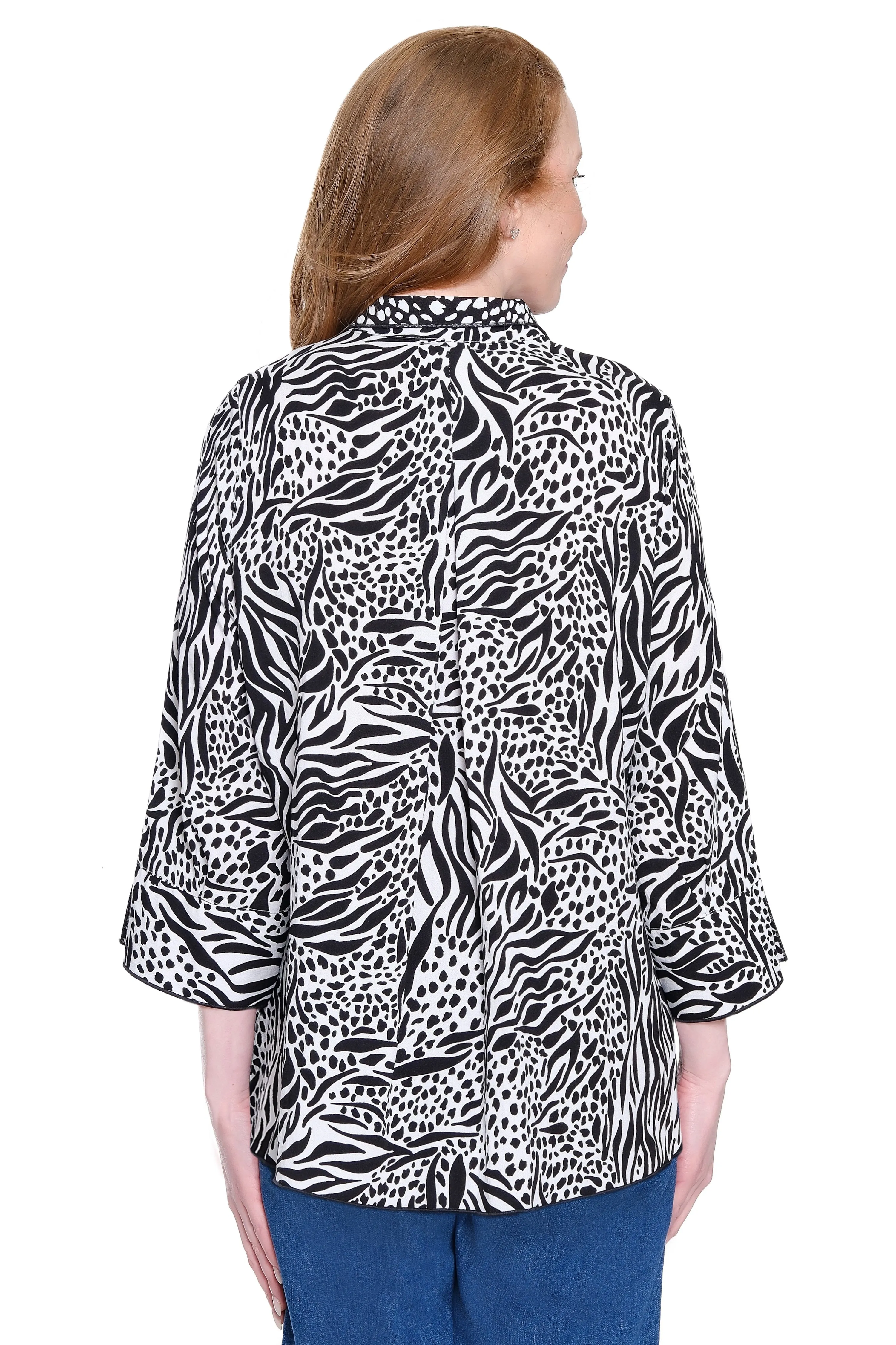 Woven Tunic with Cuff Sleeves - Plus - Black/White Print sold by Ail Miles Clothing product image thumbnail 2