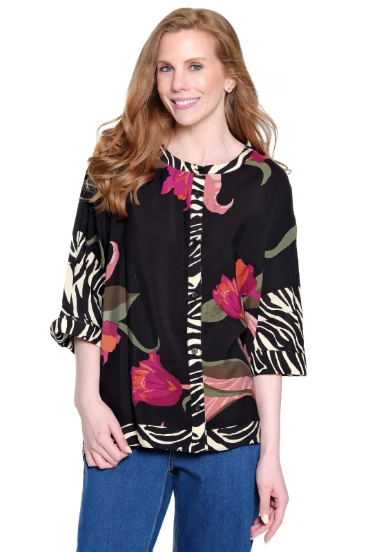 Tunic with Dolman Sleeves and Shark Bite Hem - Plus - Floral Multi sold by Ail Miles Clothing
