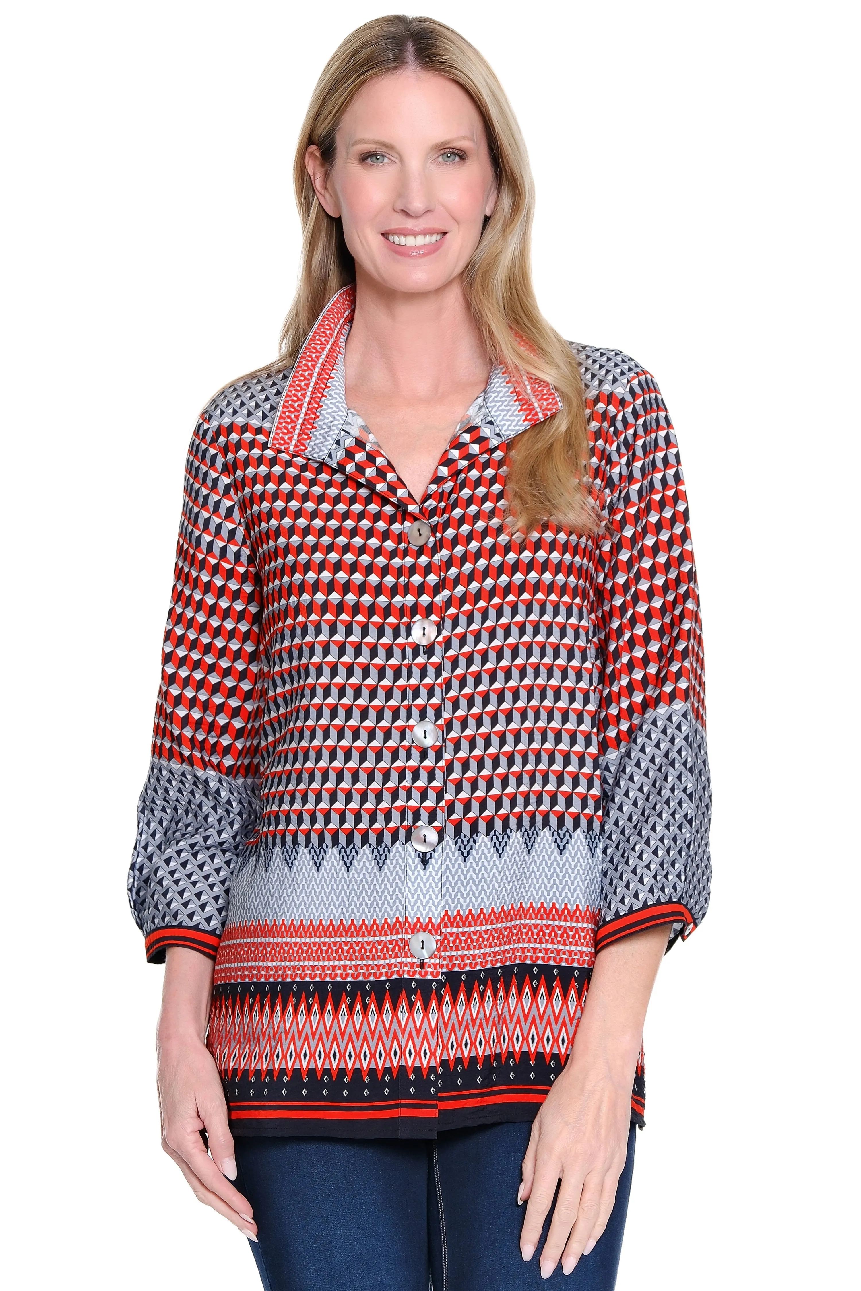 Woven Tunic with Wire Collar - Plus - Multi sold by Ail Miles Clothing