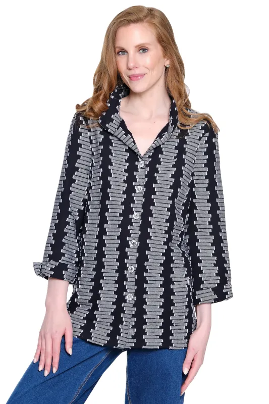 Woven Jacquard Tunic with Wire Collar - Plus - Black/White sold by Ail Miles Clothing