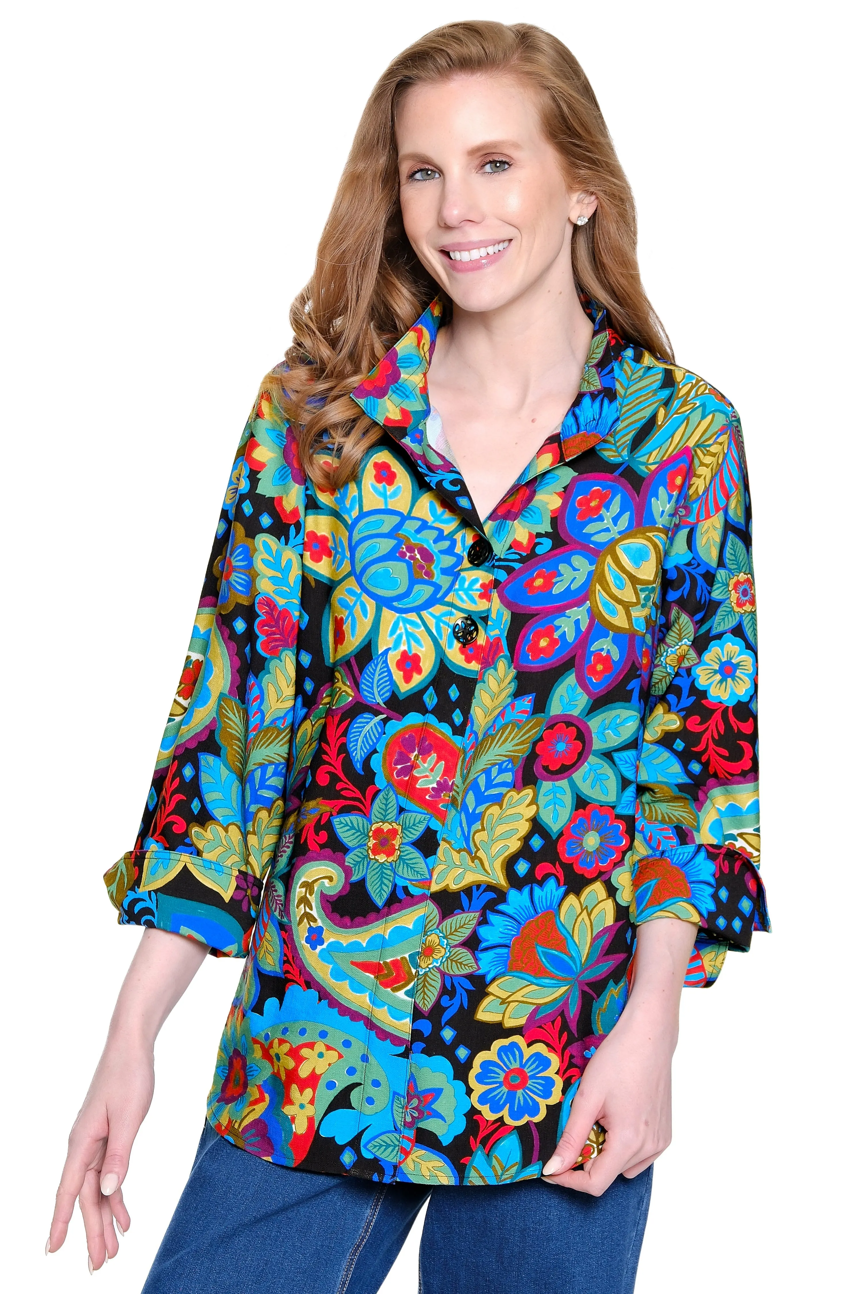 Woven Tunic with Wire Collar - Plus - Floral Multi sold by Ail Miles Clothing