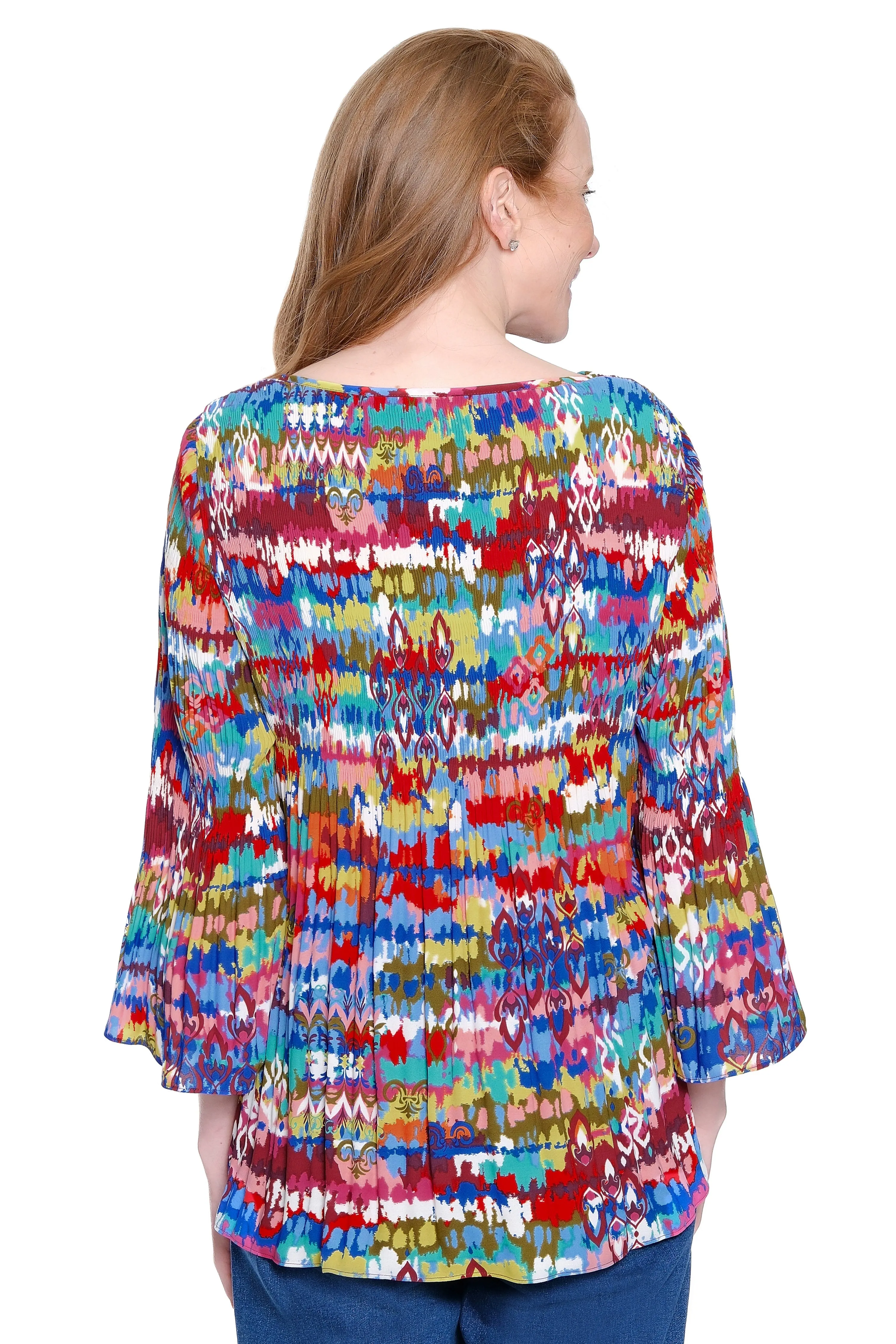 Split Neck Tunic with Flounce Sleeves - Petite - Ikat Multi sold by Ail Miles Clothing product image thumbnail 2