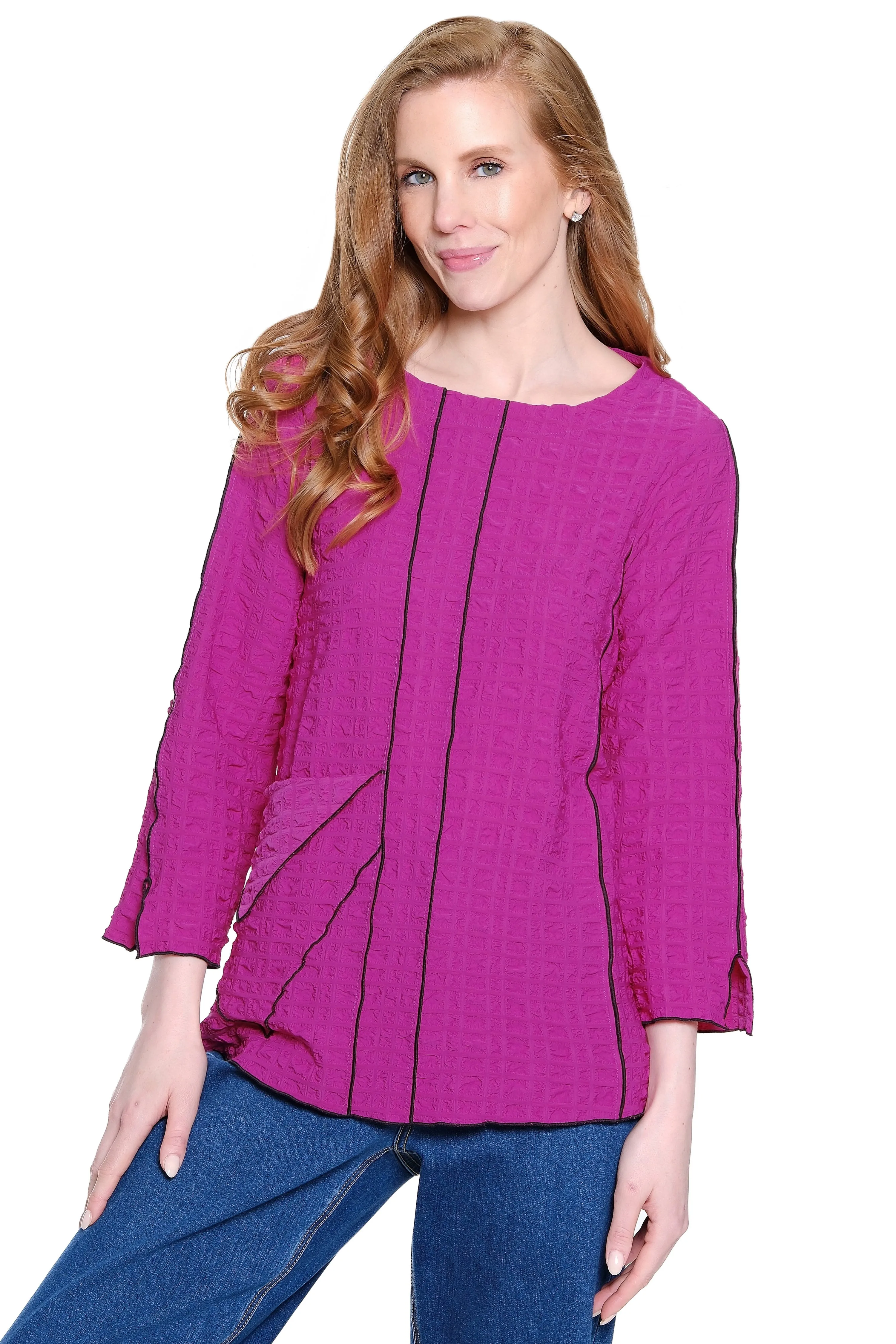 Textured Tunic with Front Pocket - Magenta sold by Ail Miles Clothing