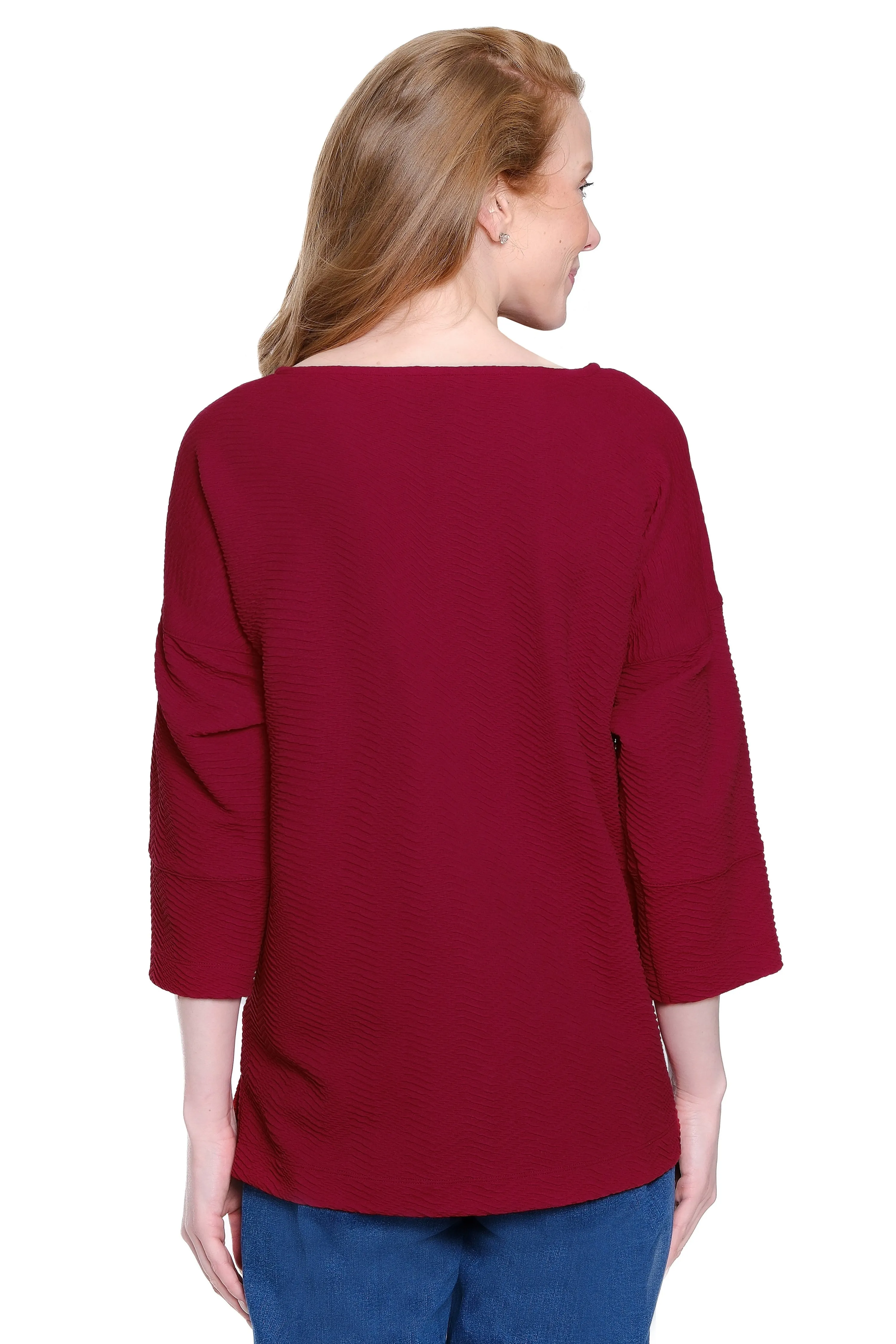 Textured Knit Tunic with Button-Detail Sleeves - Red sold by Ail Miles Clothing product image thumbnail 2