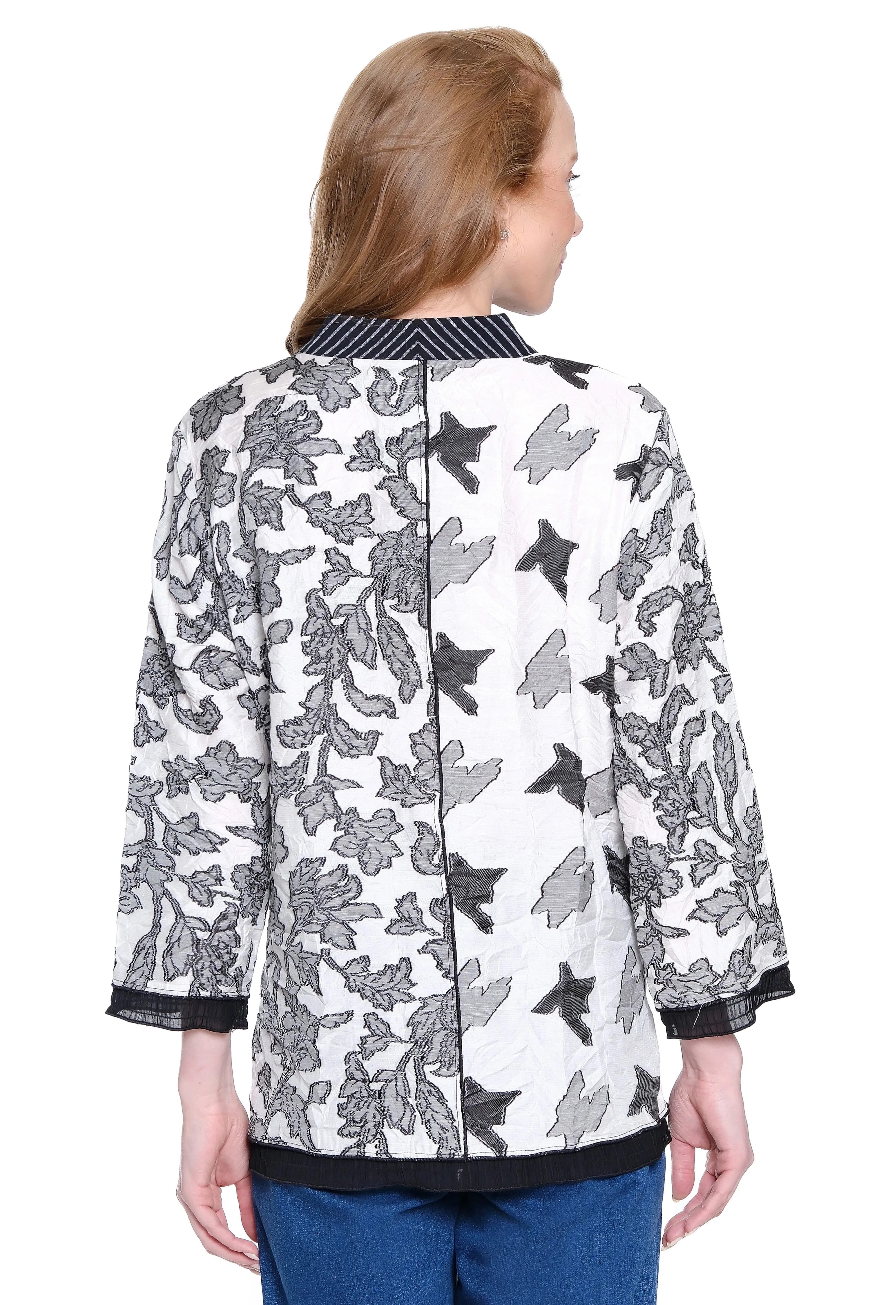 Woven Jacquard Tunic with Stand Collar - Black/White sold by Ail Miles Clothing product image thumbnail 2