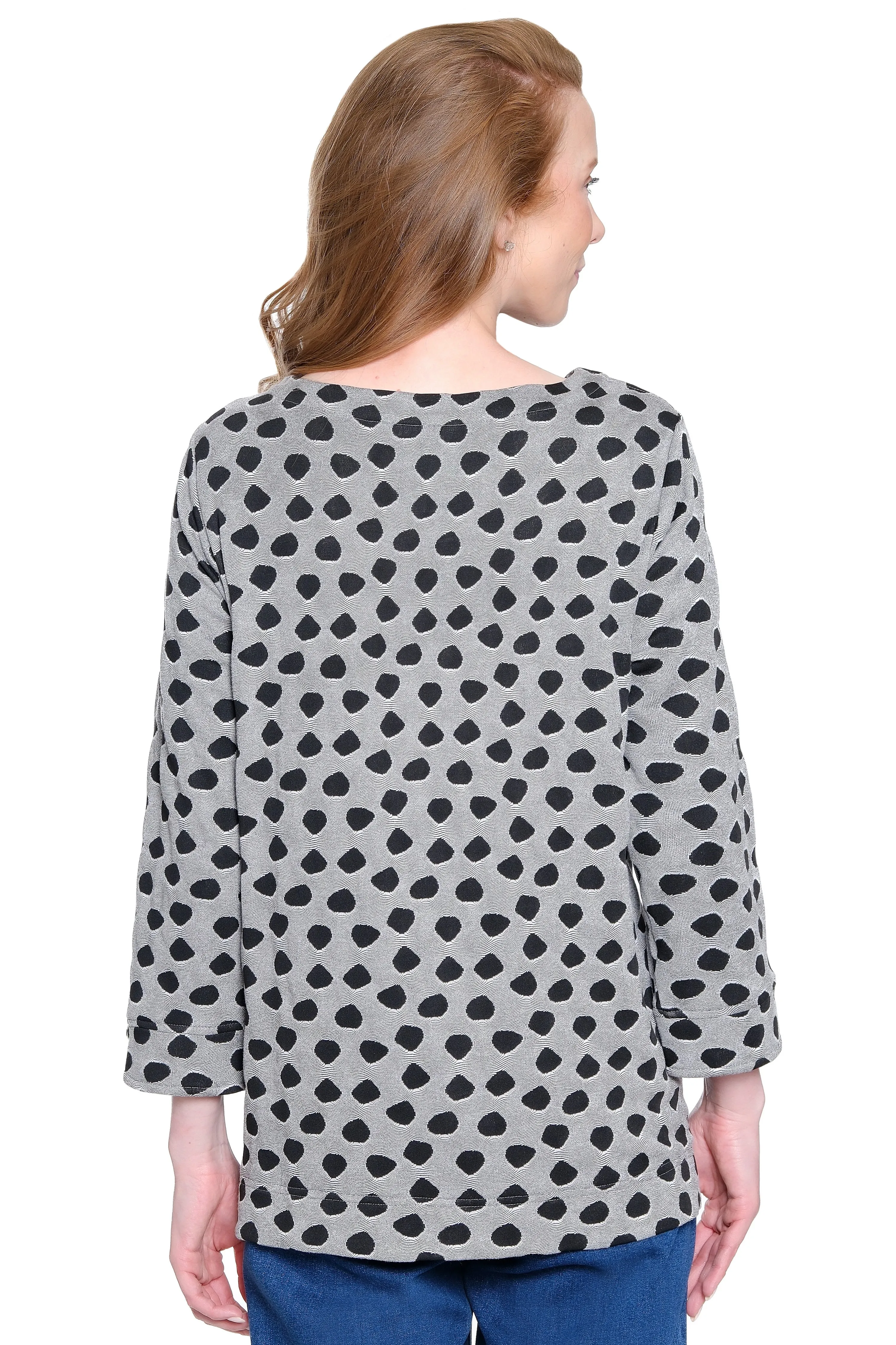 Knit Jacquard Tunic with Button Hem Detail - Black Dot sold by Ail Miles Clothing product image thumbnail 2