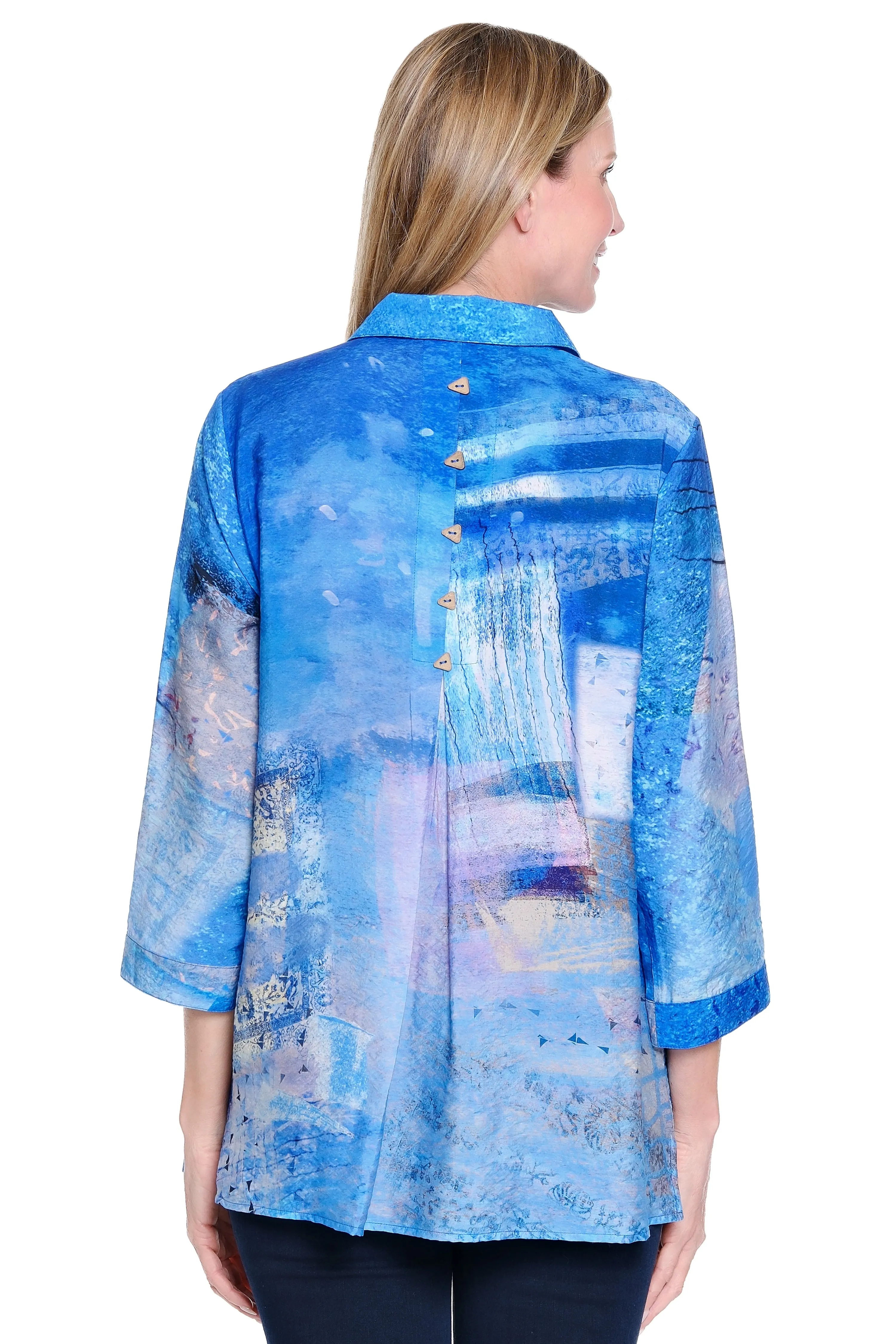Button-Front Tunic with Back Button Detail - Blue Multi sold by Ail Miles Clothing product image thumbnail 2