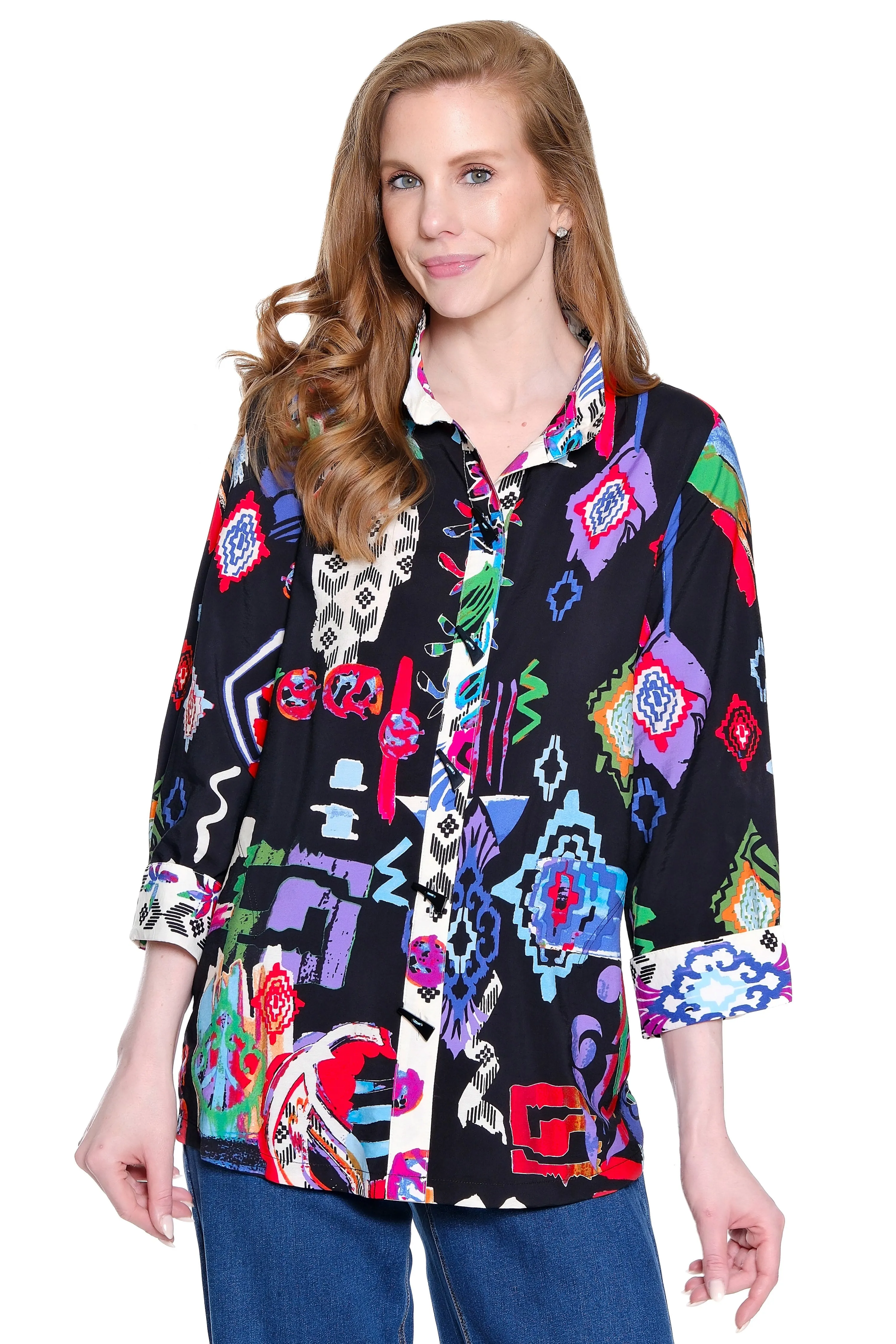 Woven Wire Neck Tunic - Plus - Abstract Multi sold by Ail Miles Clothing