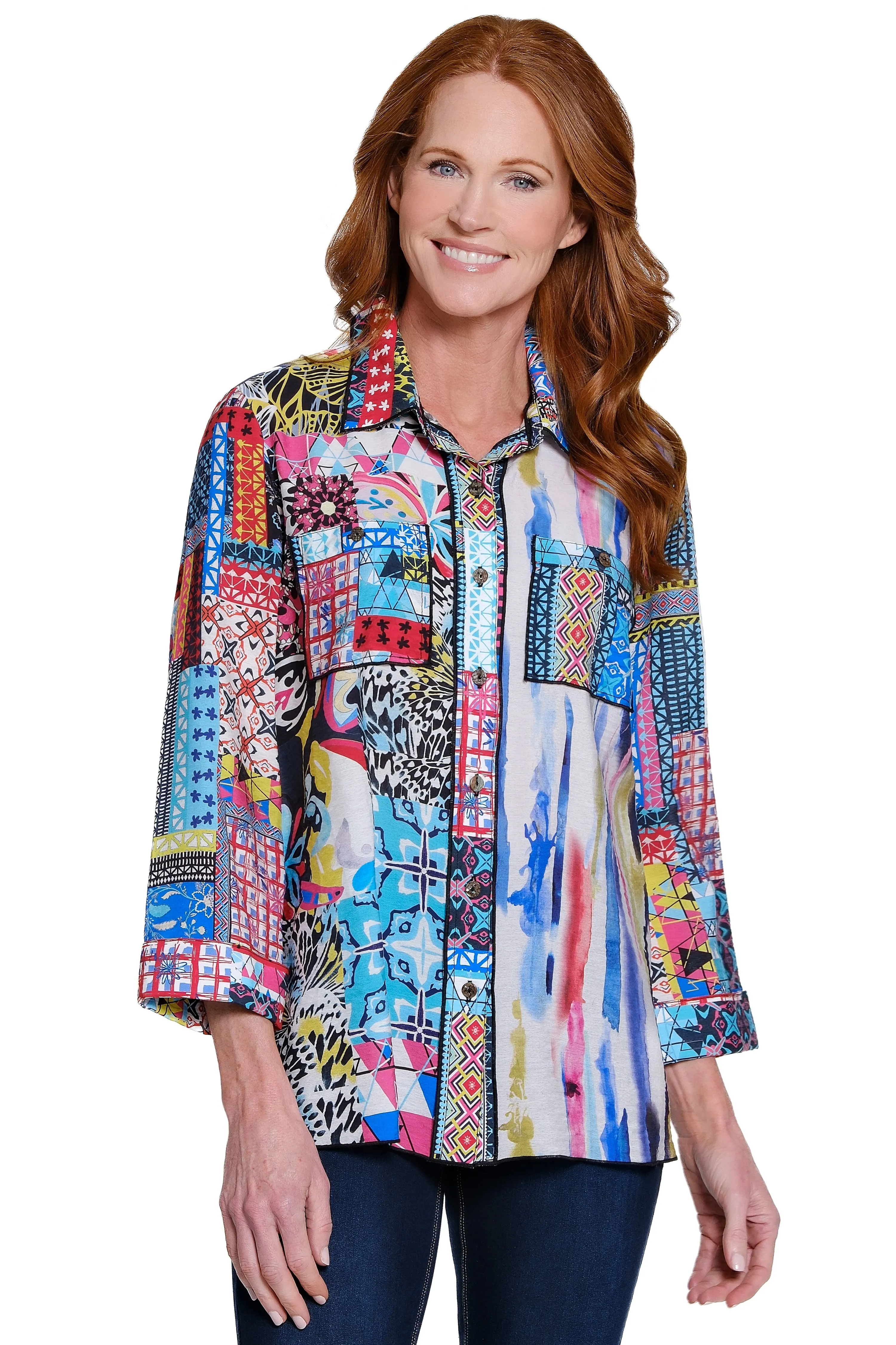 Print Tunic with Chest Pockets - Plus - Multi sold by Ail Miles Clothing