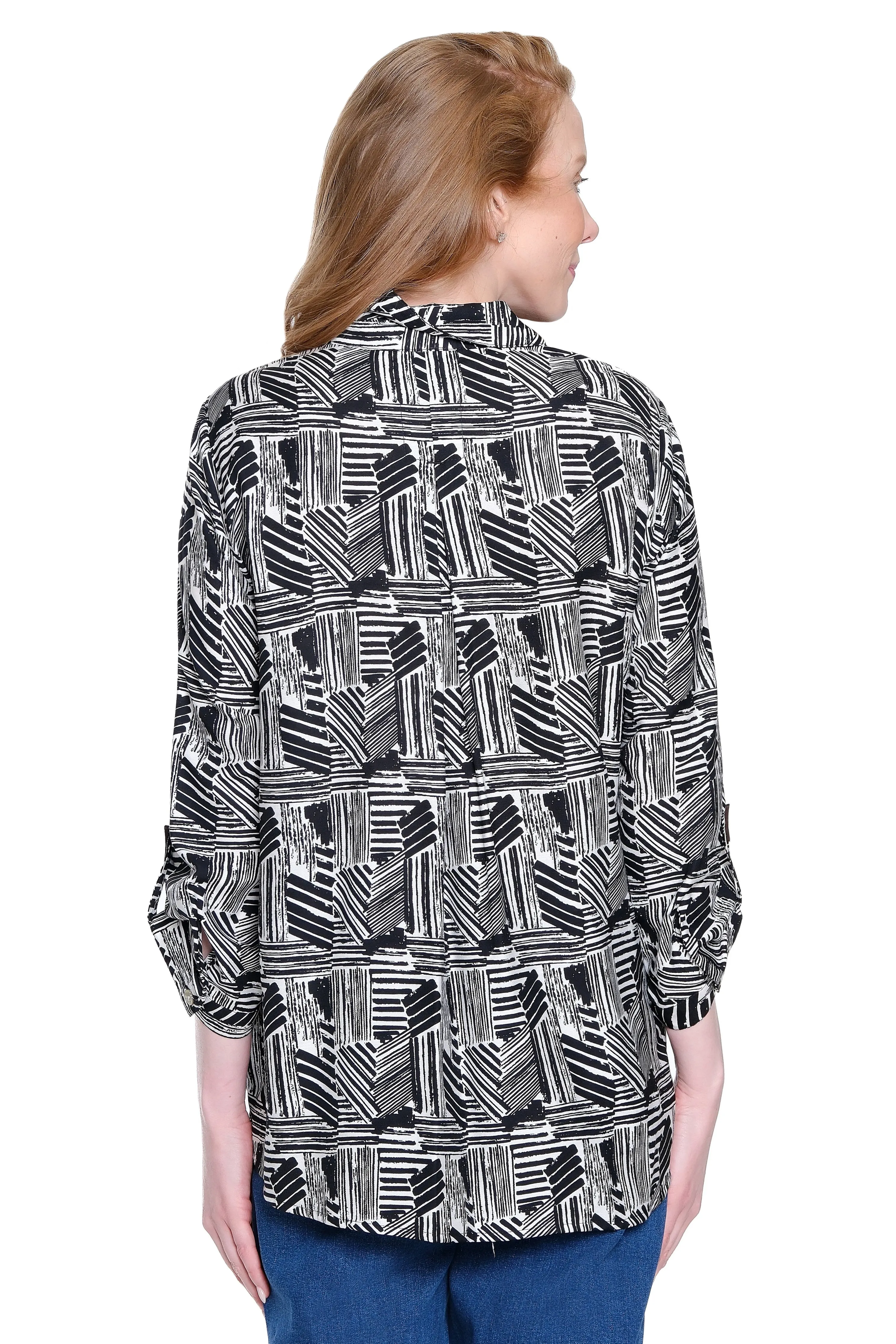 Print Tunic with Button Tab Sleeves - Black/White sold by Ail Miles Clothing product image thumbnail 2